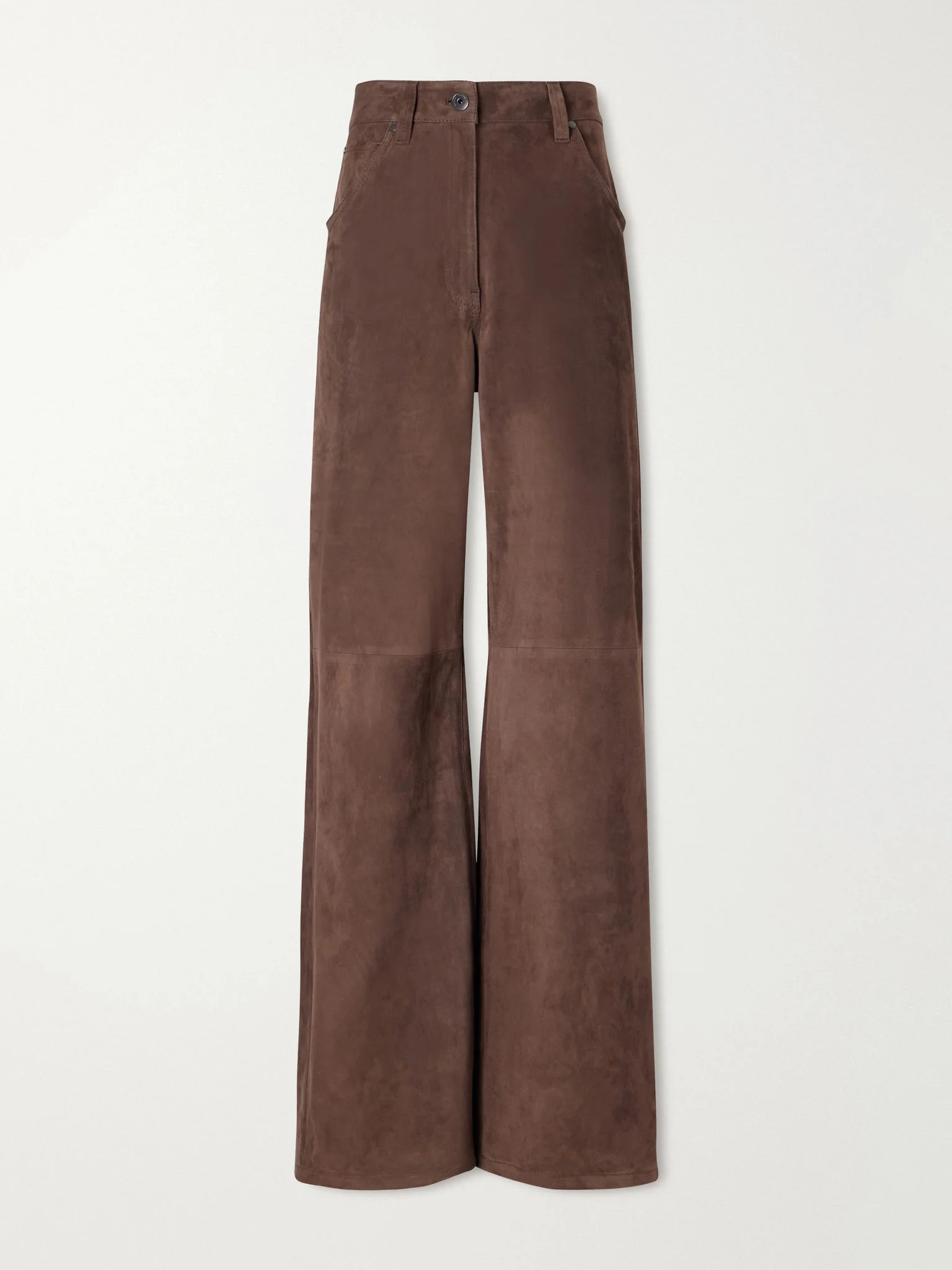 Mid-rise straight-leg suede pants Brown - 1