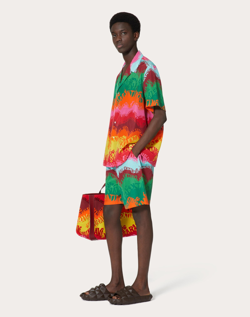 Valentino SILK AND COTTON BERMUDA SHORTS IN VALENTINO WAVES MULTICOLOR PRINT outlook