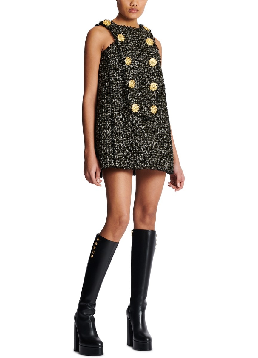 Sleeveless tweed lurex dress with buttons - 7
