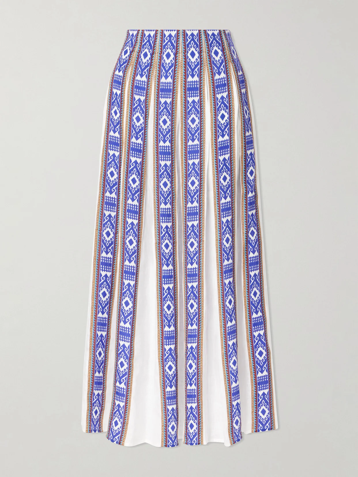 Aurelia Pleated Printed Linen Midi Skirt - 1