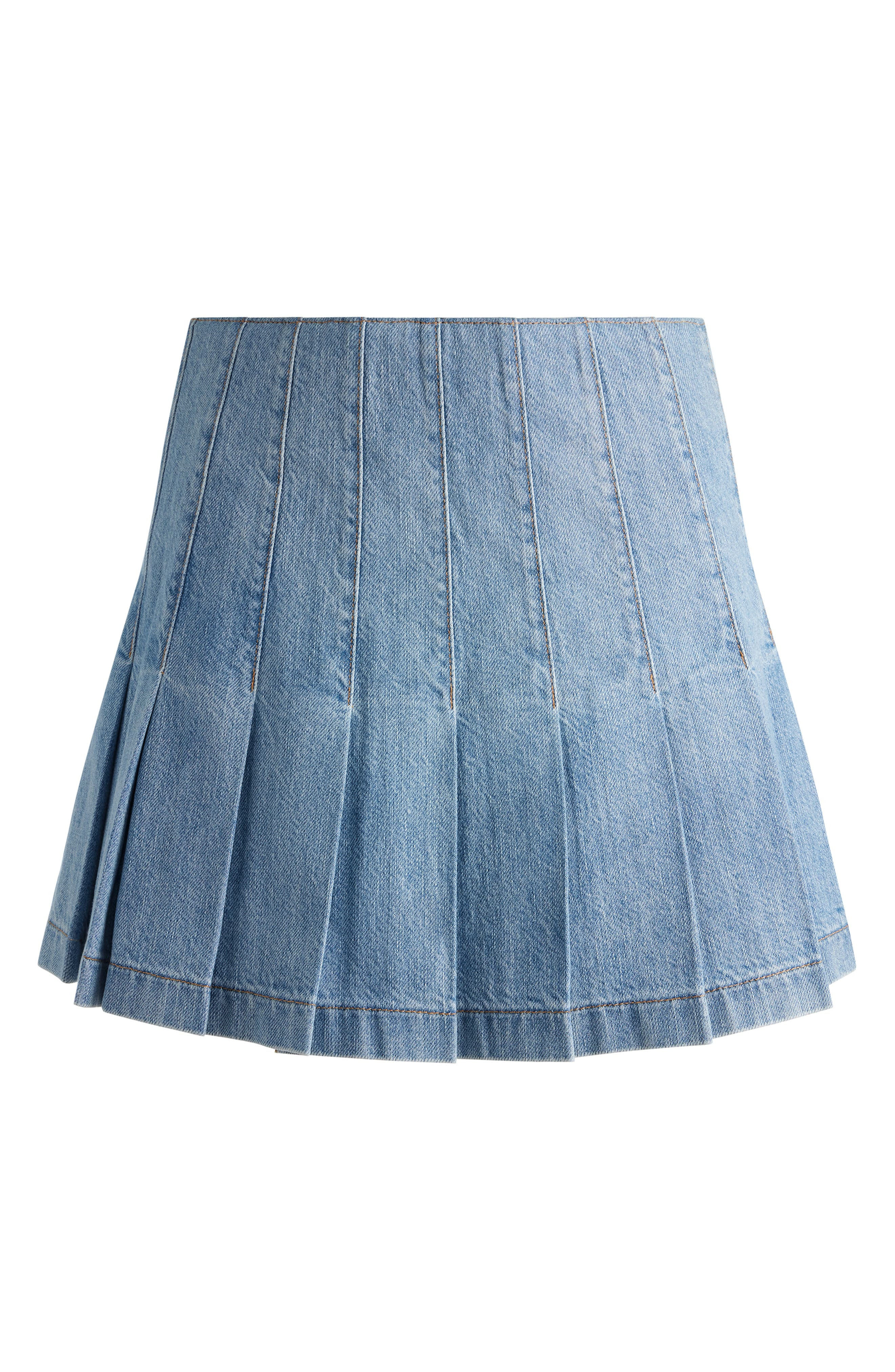 Alice + Olivia Carter Pleated Denim Miniskirt in Rockstar Blue at Nordstrom - 4