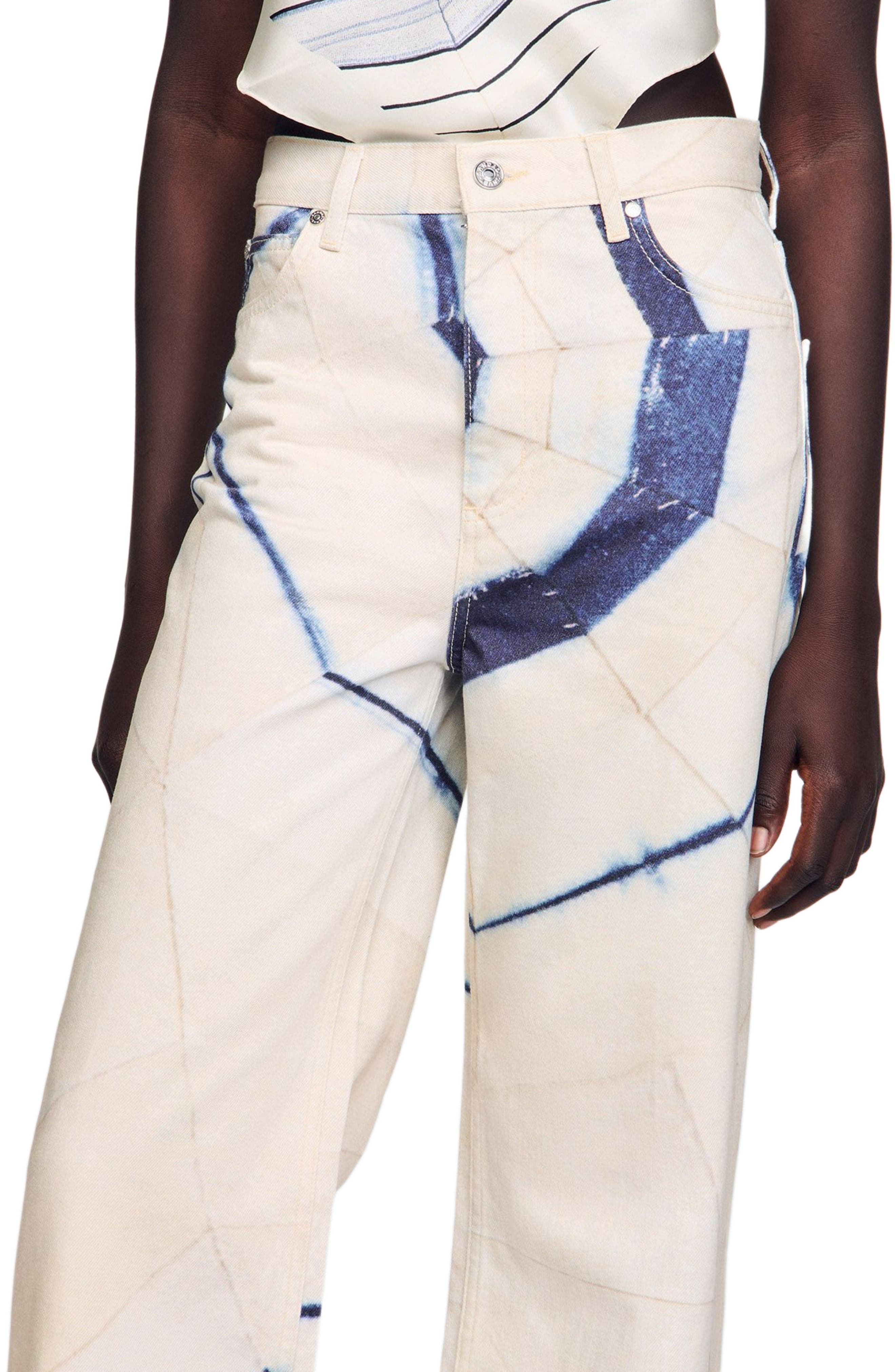 SANDRO Wide-leg striped jeans in Ecru at Nordstrom - 4