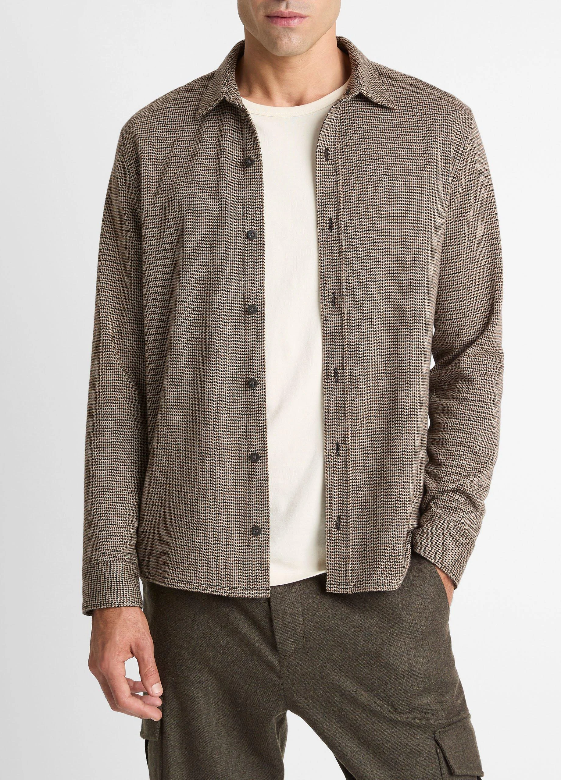 Houndstooth Cotton-Blend Button-Front Shirt - 1