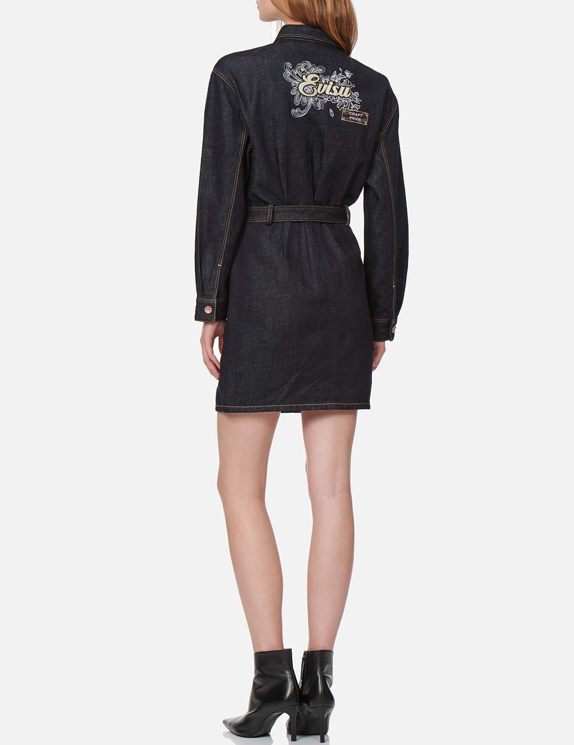 LOGO EMBROIDERED DENIM DRESS - 6