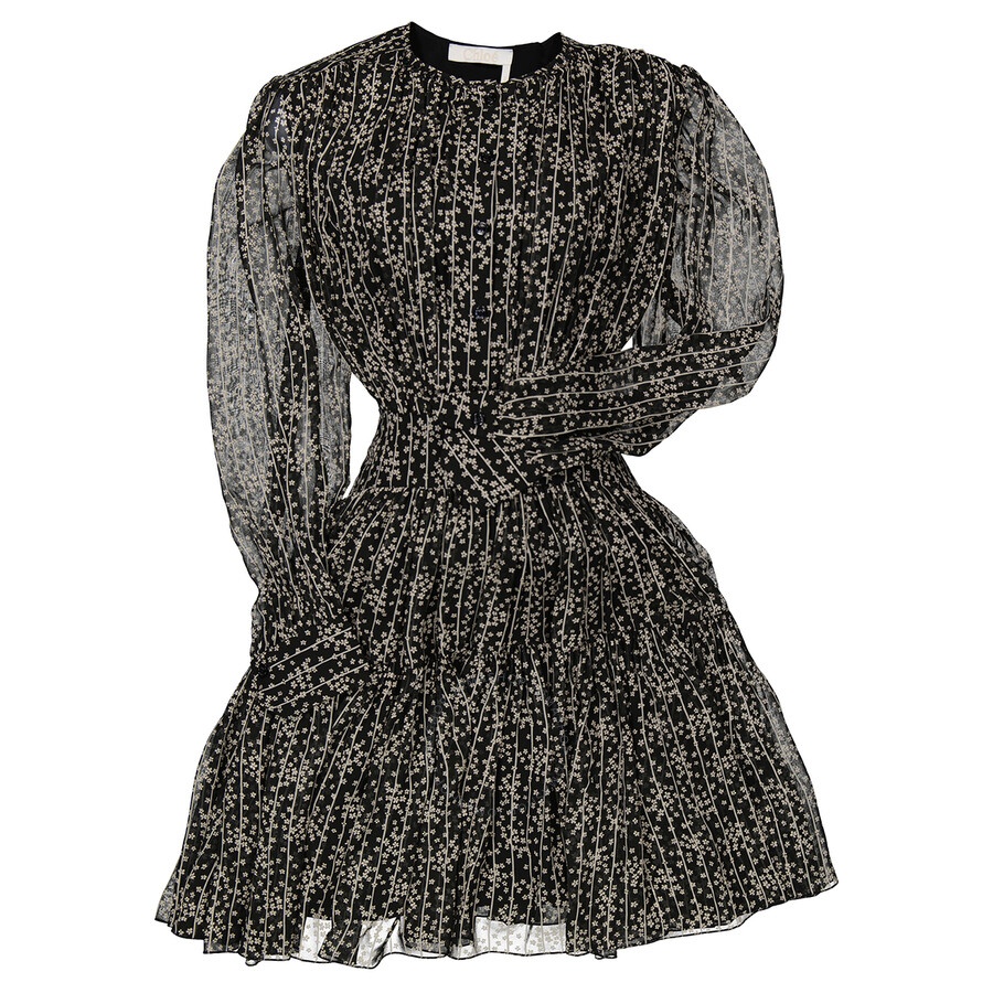 Chloe Ladies Black Tiered Dress With Print - 2