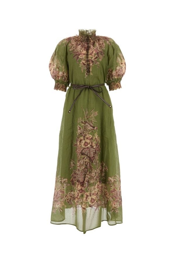 Zimmermann Woman Olive Green Ramie Ottie Dress - 1