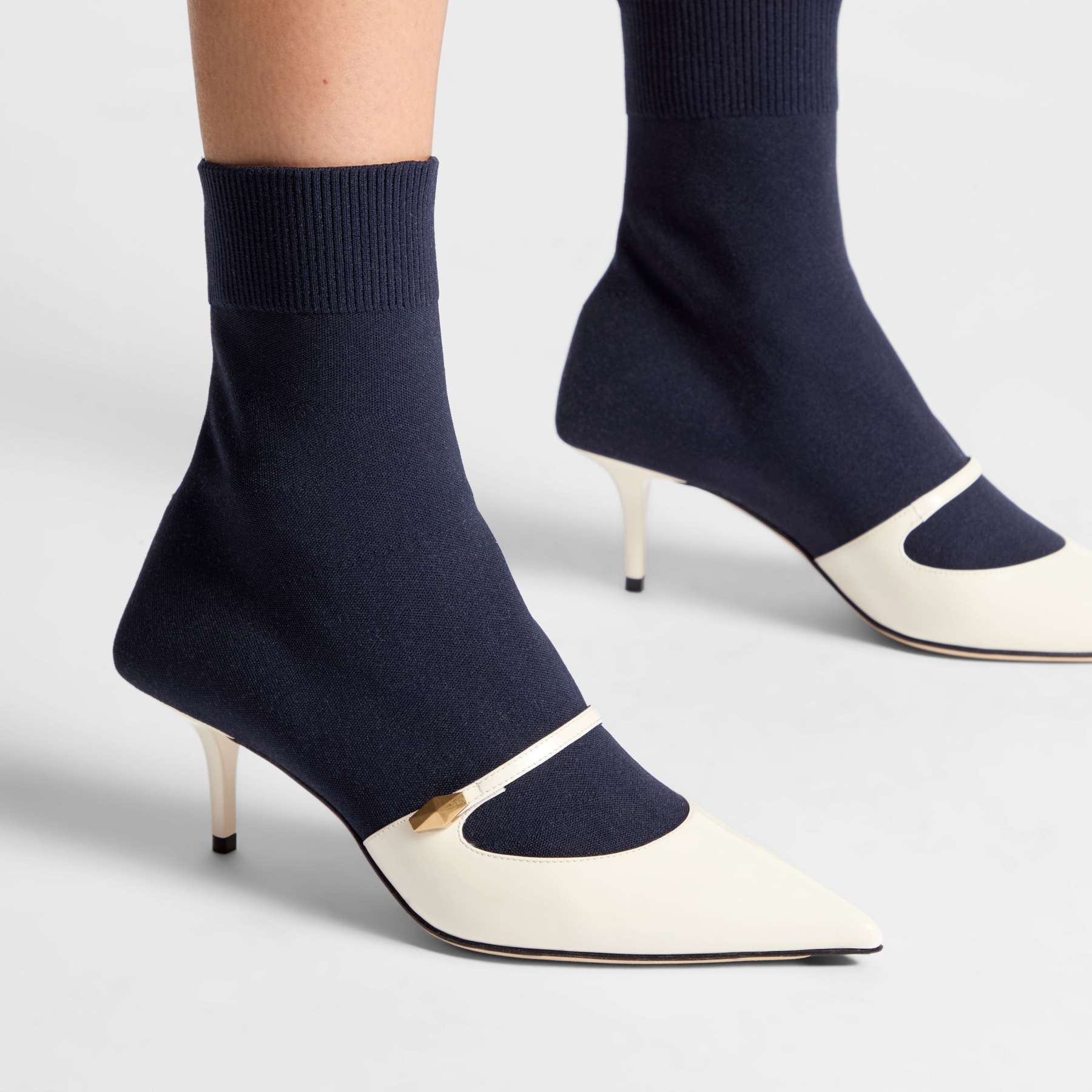 Carolyn Ankle Boot 60
Latte & Navy Leather & Knit Ankle Boots - 2