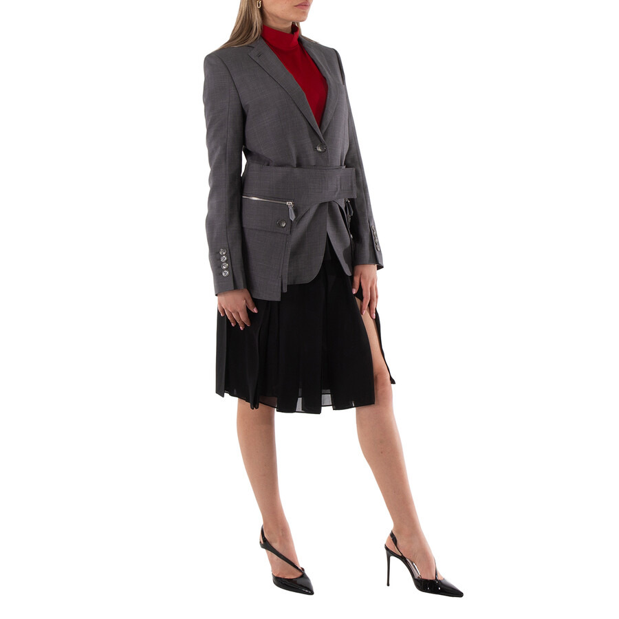 Burberry Charcoal Grey Wool Silk Mohair Linen Blazer With Cargo Belt Detail - 2