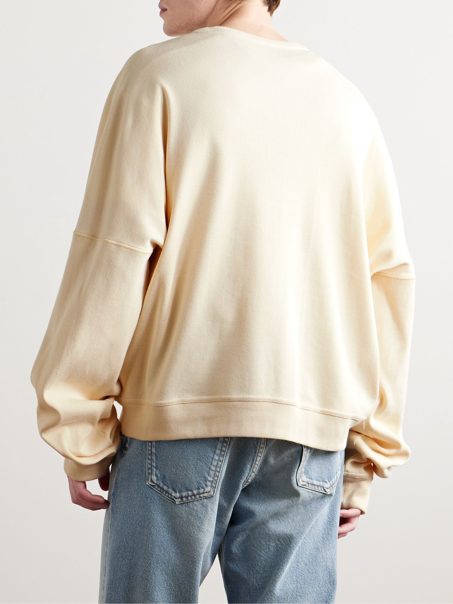 Greto Ribbed Cotton-Jersey Henley Sweatshirt Ivory - 3