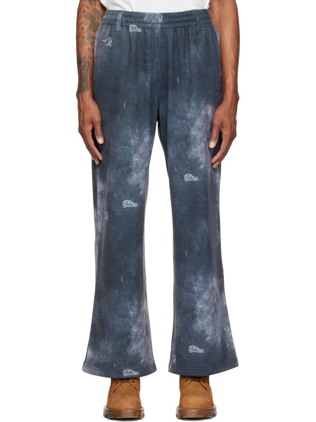 Gray Trompe L'oeil Denim Printed Sweatpants - 1