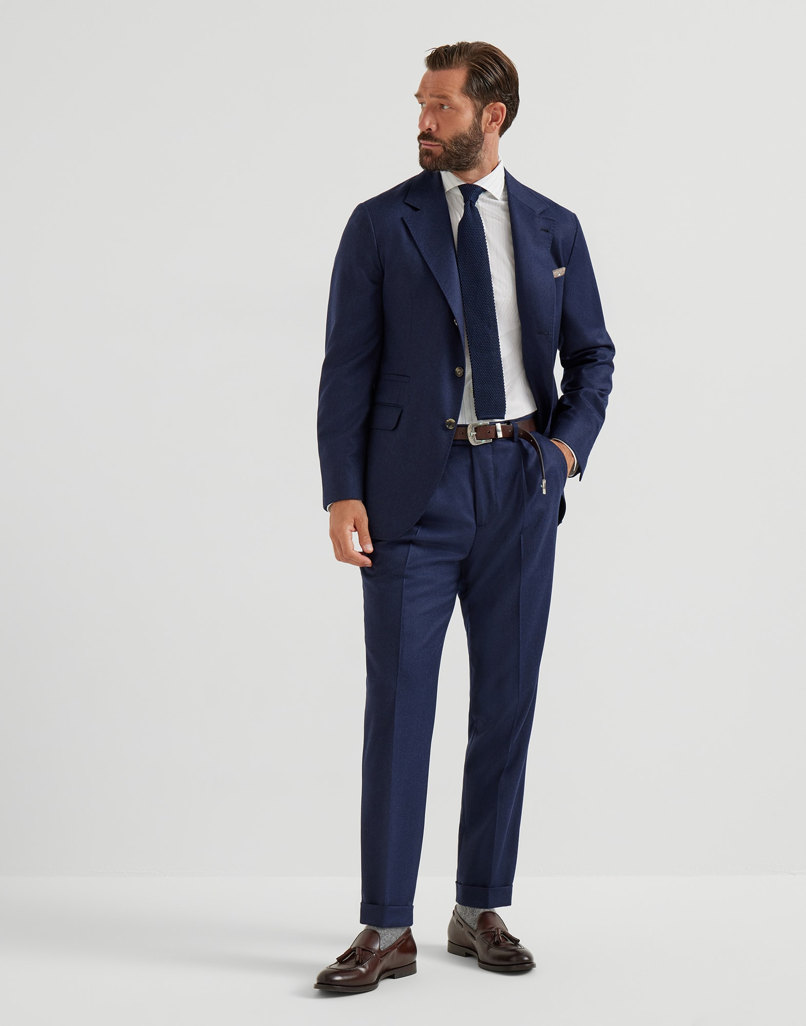 Textured striped cotton easy fit shirt with spread collar - 5