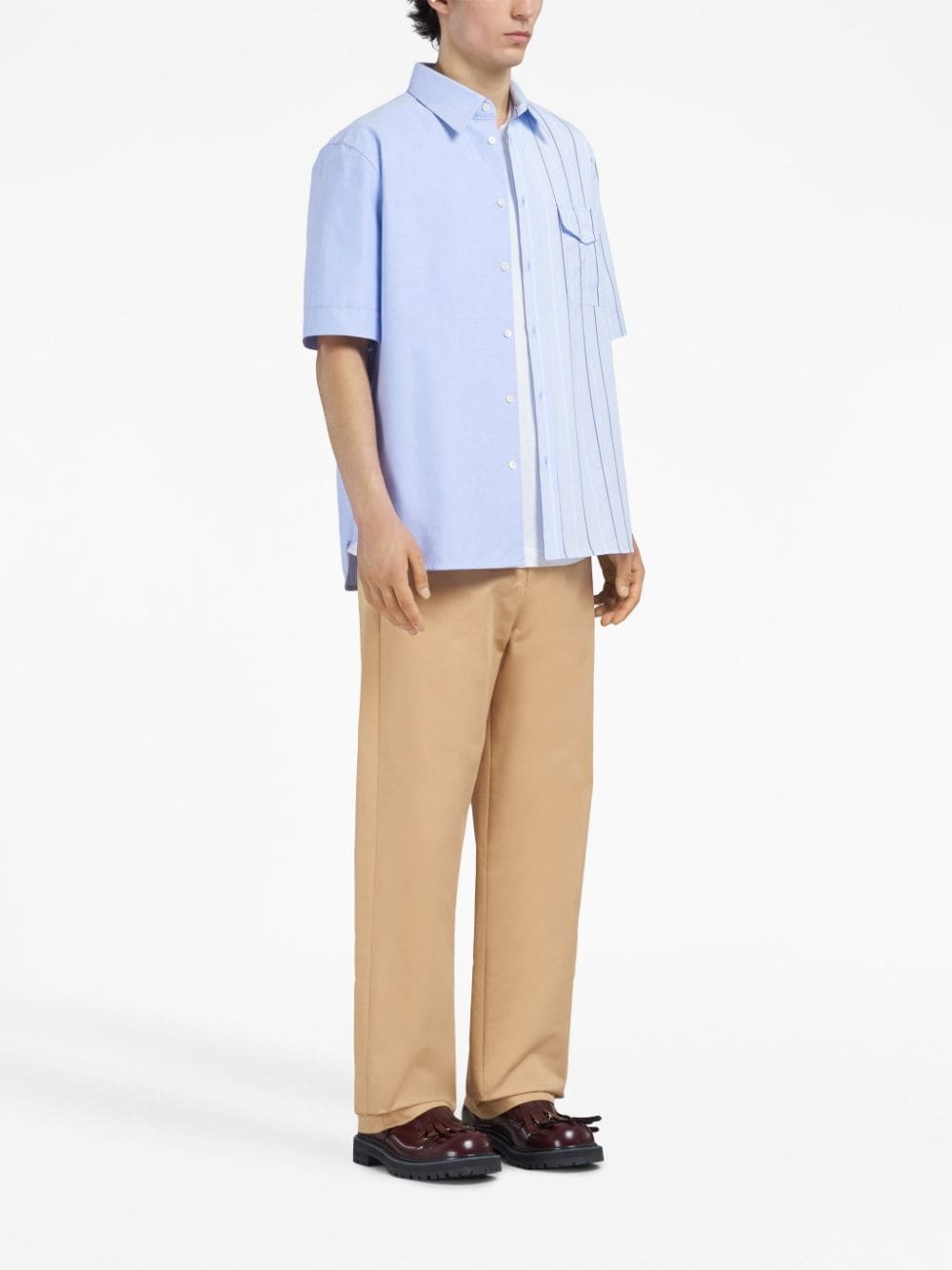 colour-block striped cotton shirt - 2