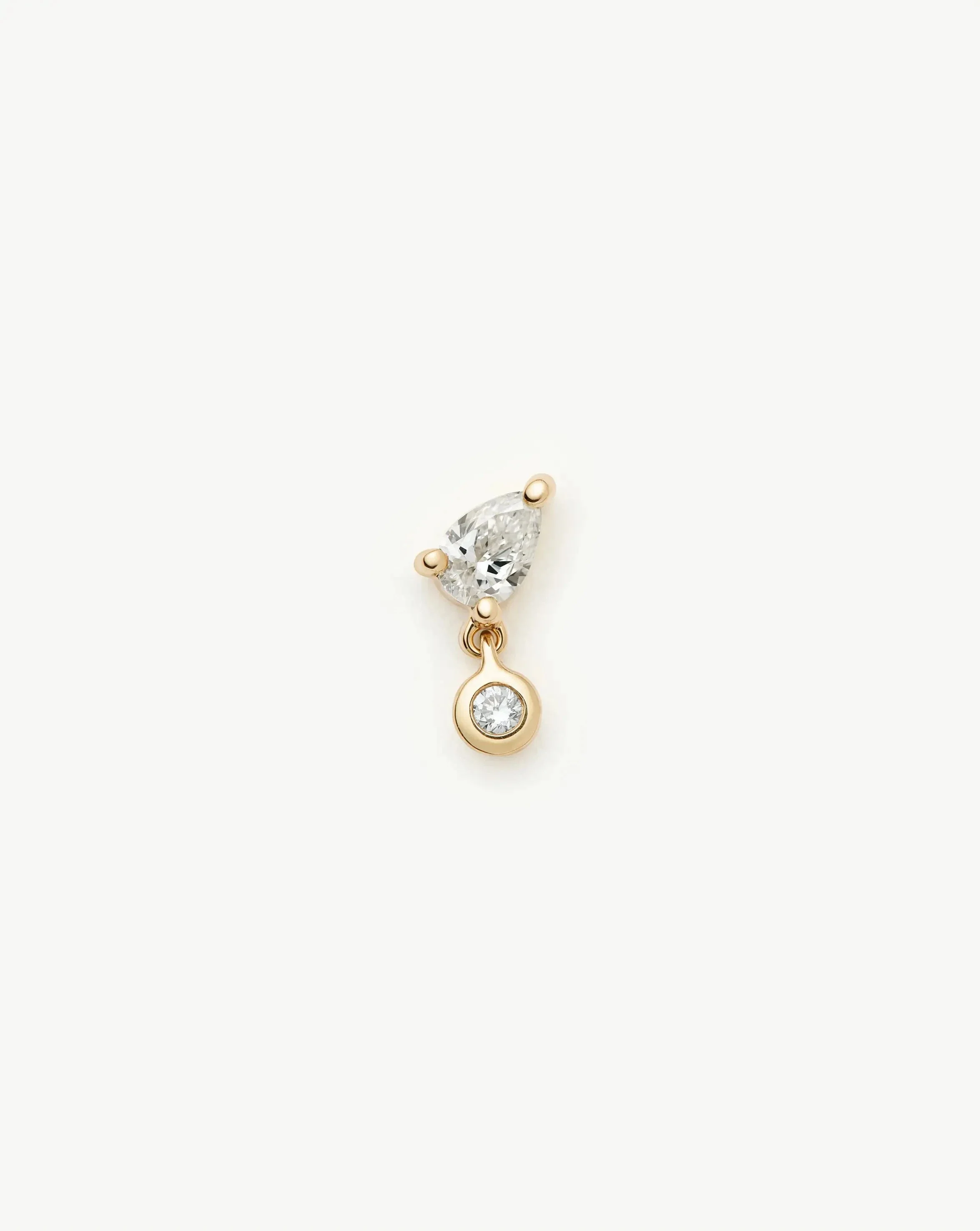 Solid Gold Pear Diamond Charm Flat Back Stud Earring - 1