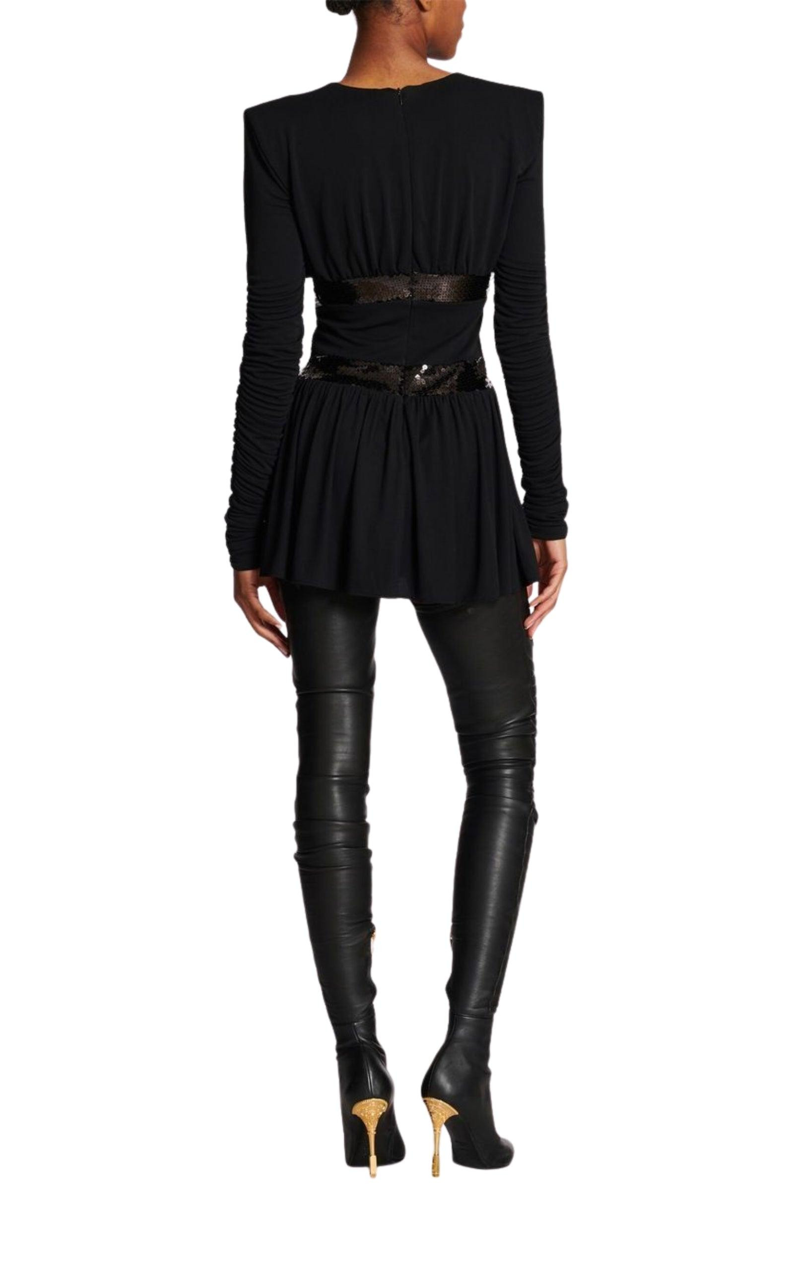 Sequin-embellished V-neck Mini Dress - 4