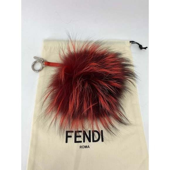 Fendi Red Fur Bag Bugs Leather Key Chain / Bag Charm - 5