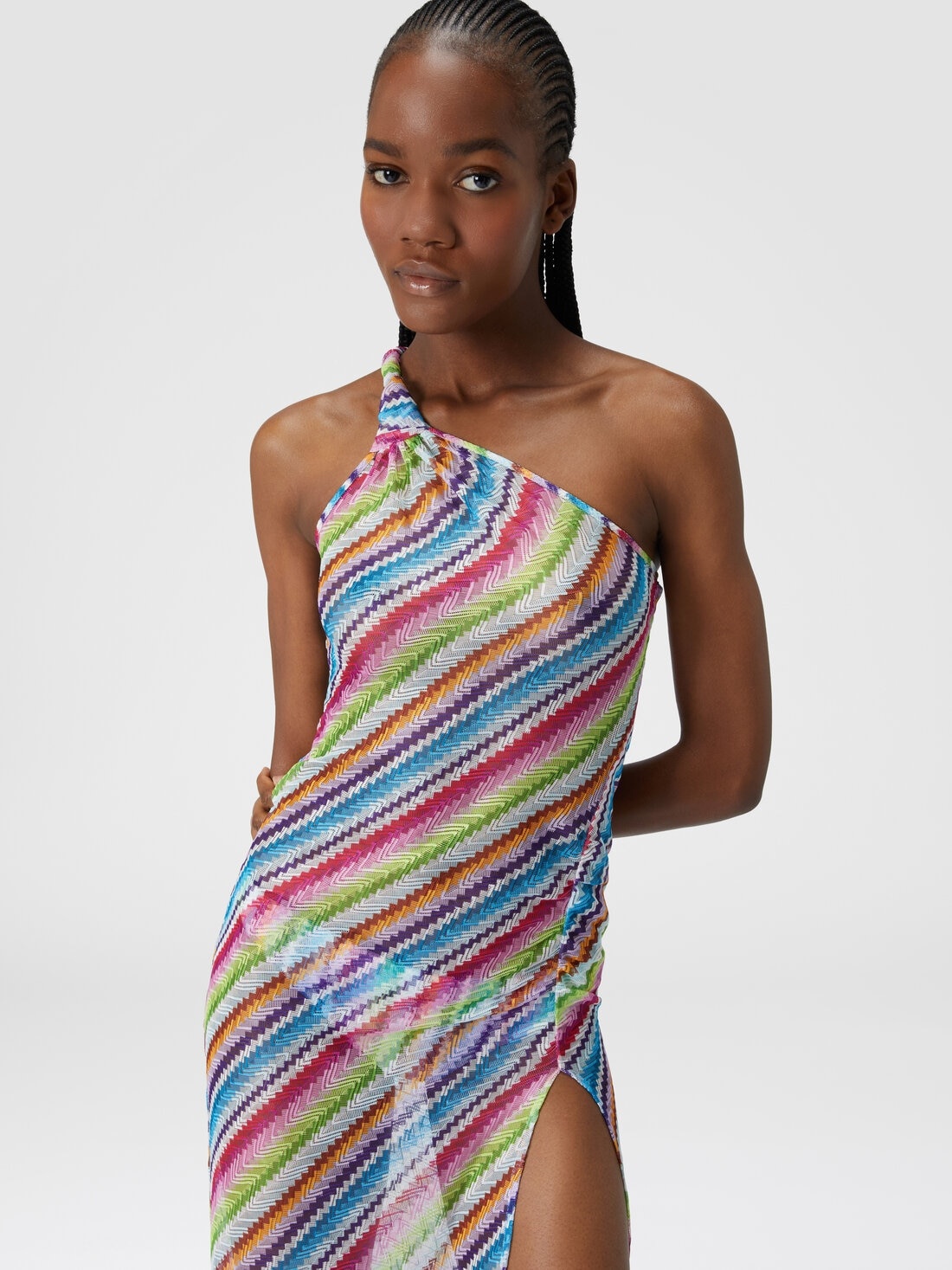 Zig zag print cover-up dress with knot neckline - 4
