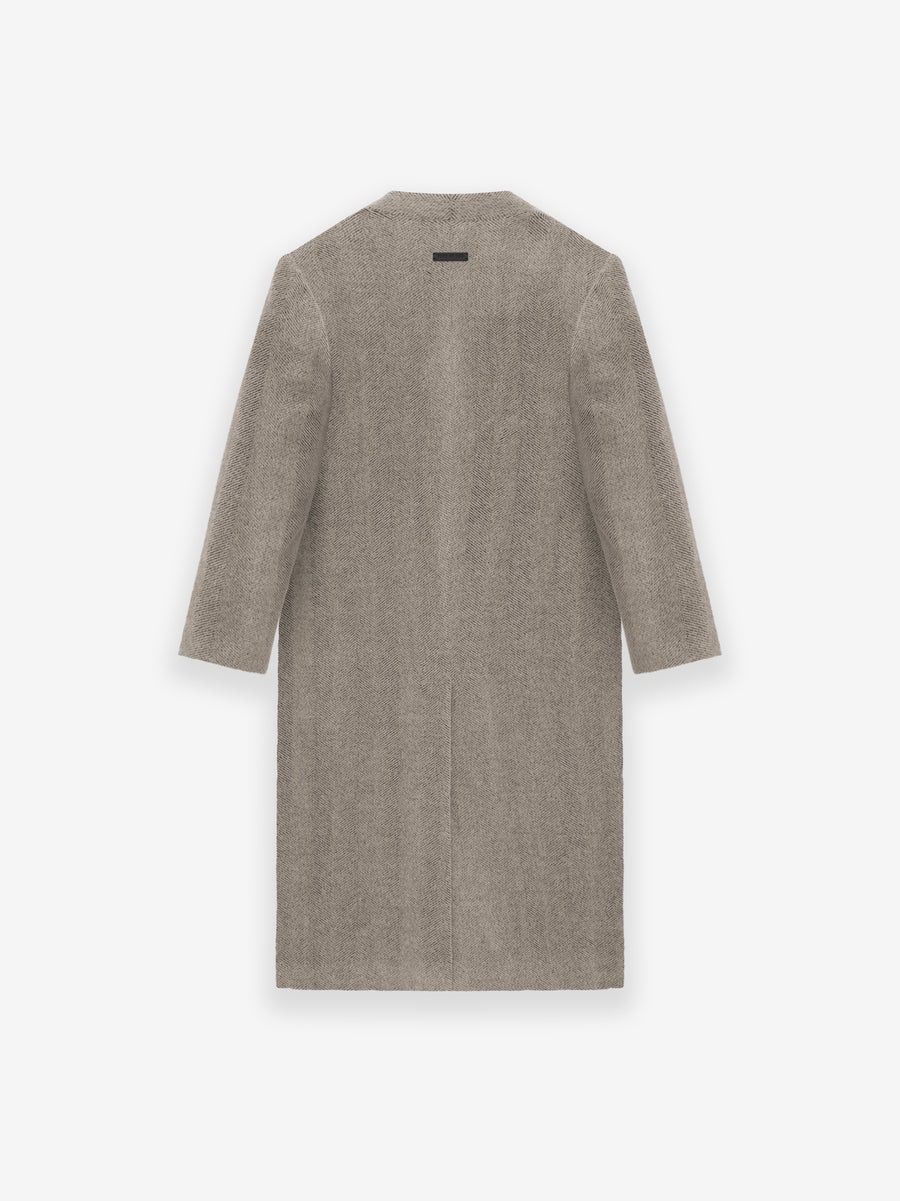 Alpaca Herringbone Lapelless Coat - 4
