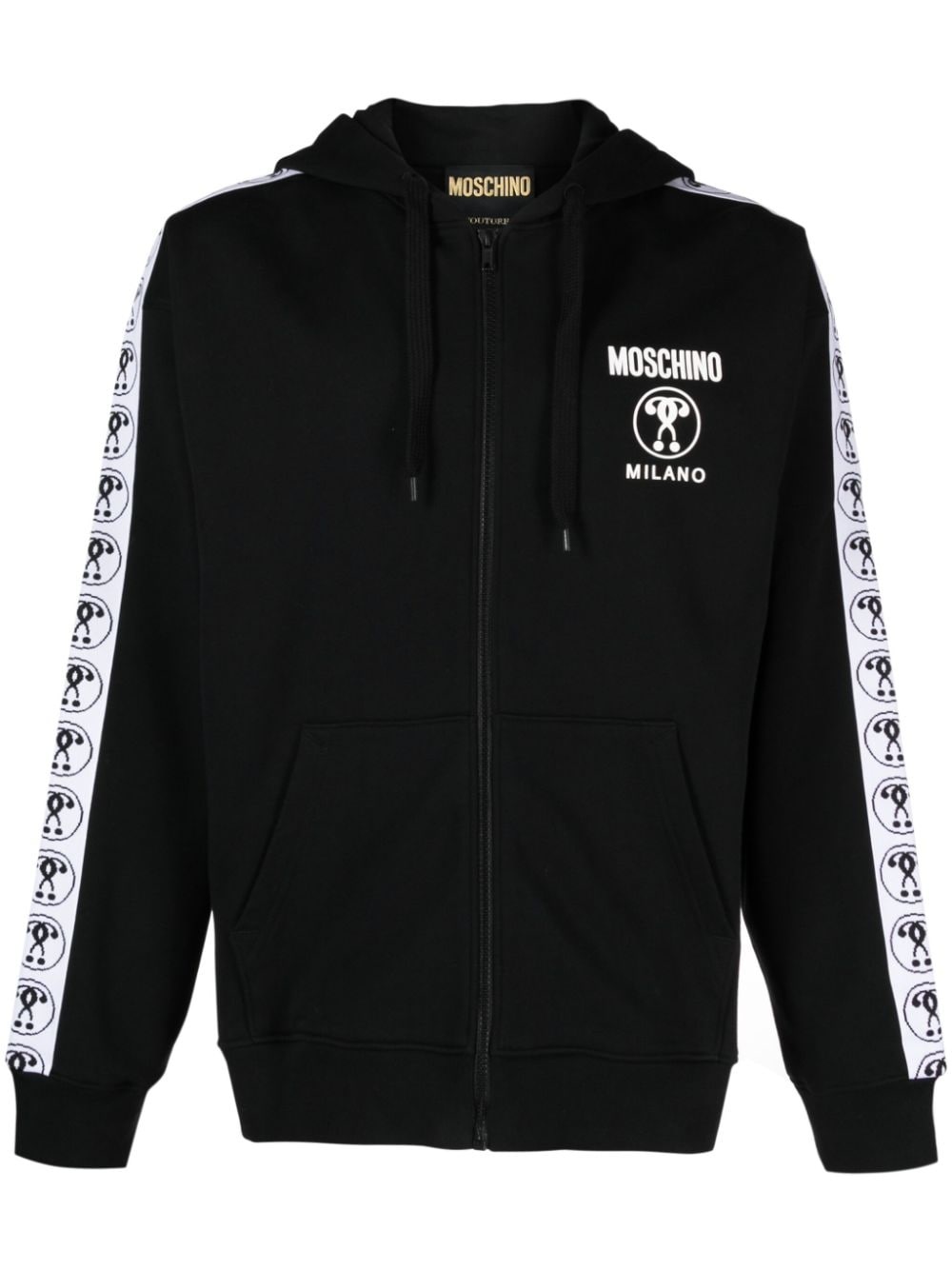 logo-tape zip-up cotton hoodie - 1