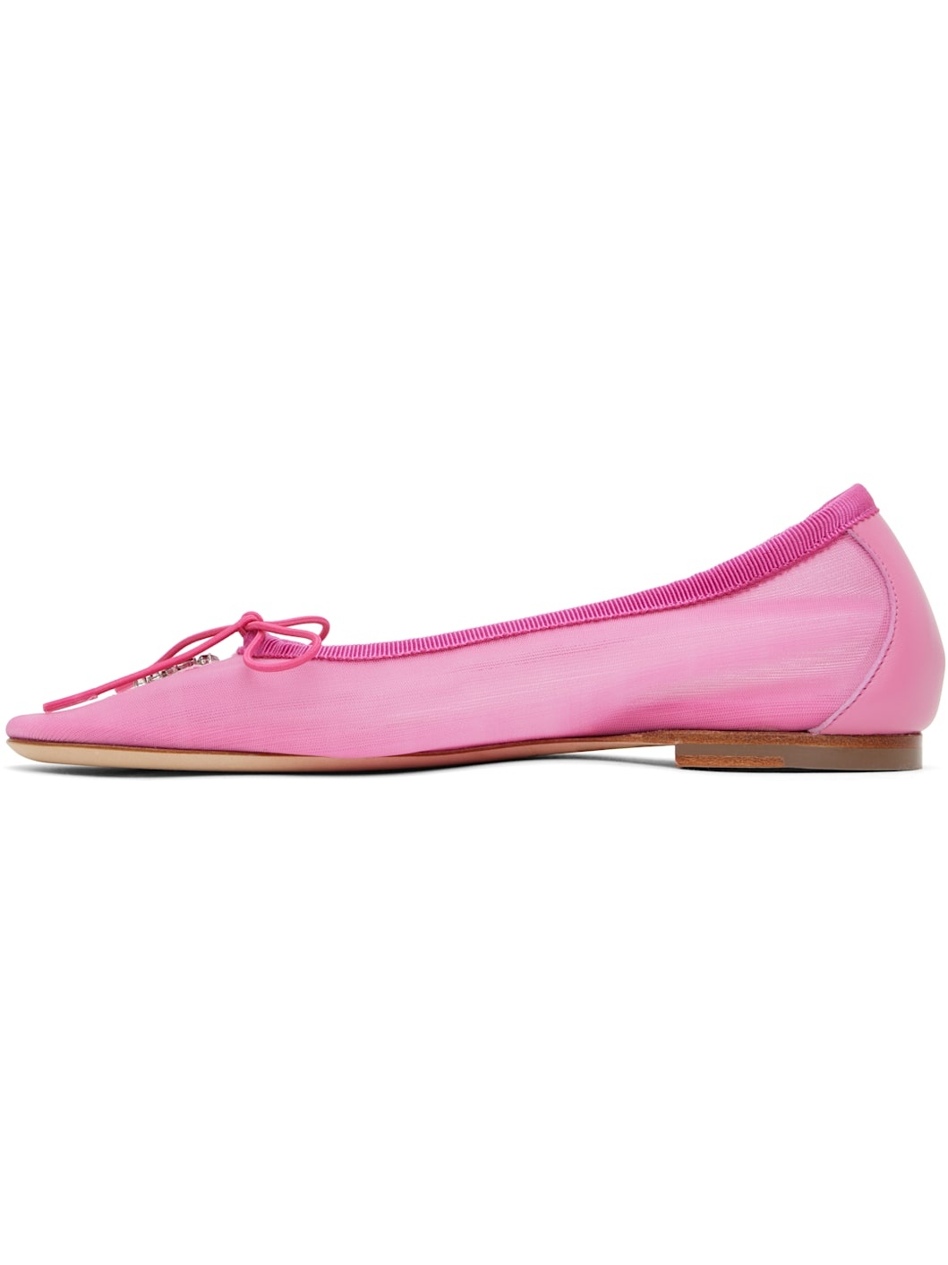 Pink Embellished Flower Mesh Ballerina Flats - 3
