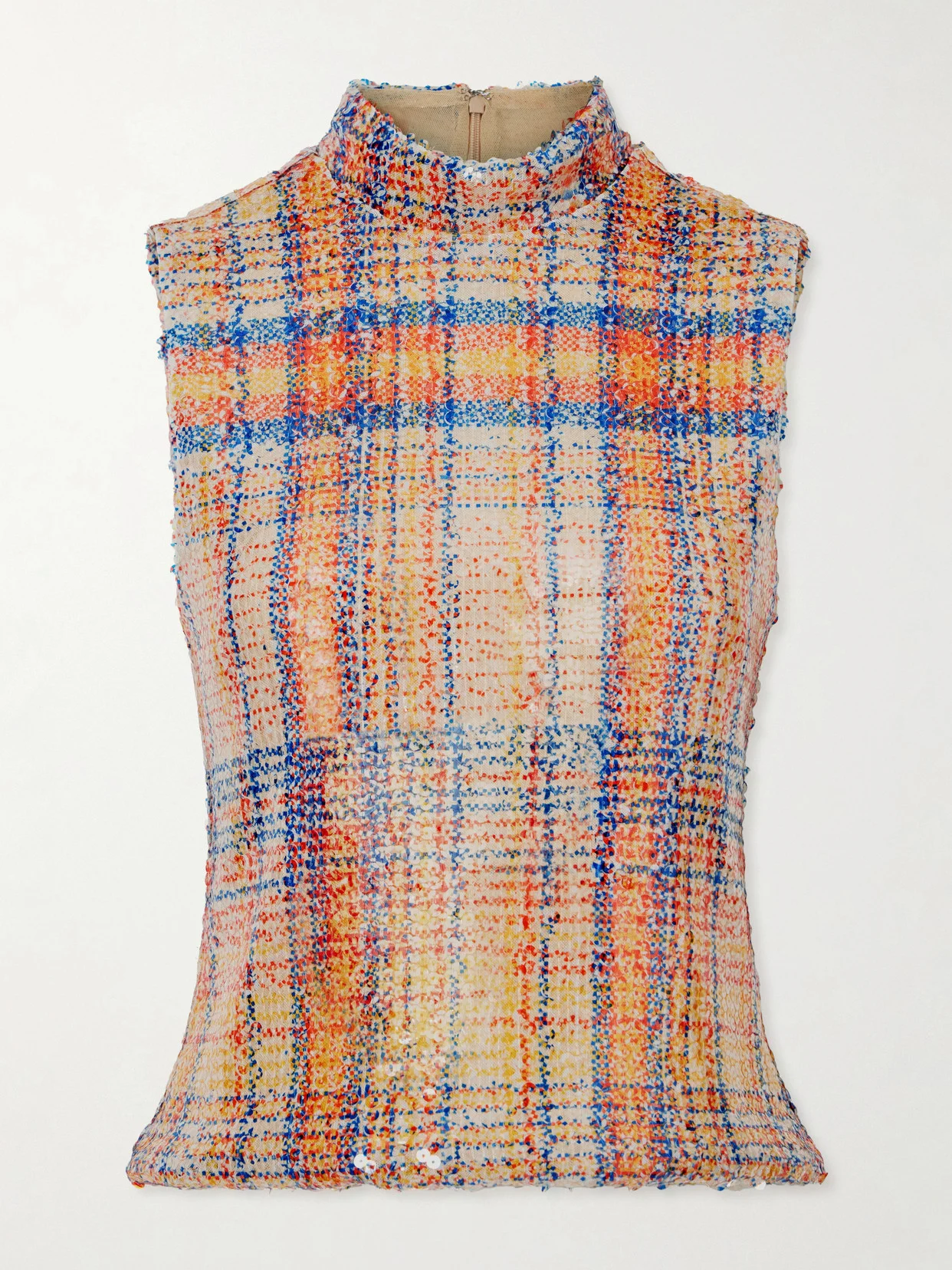 Piper Checked Sequined Mesh Turtleneck Top - 1