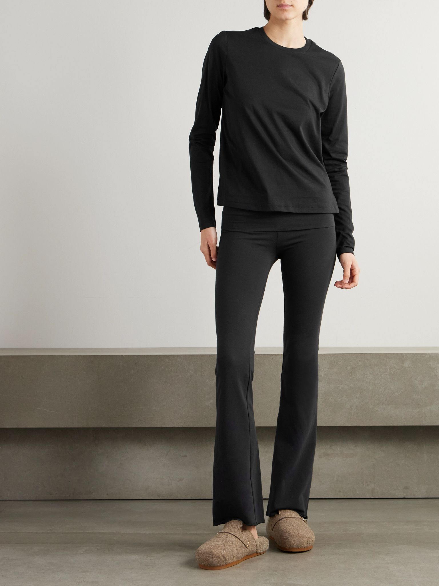 Stretch-Cotton Jersey Foldover Pants - Soot Black - 2