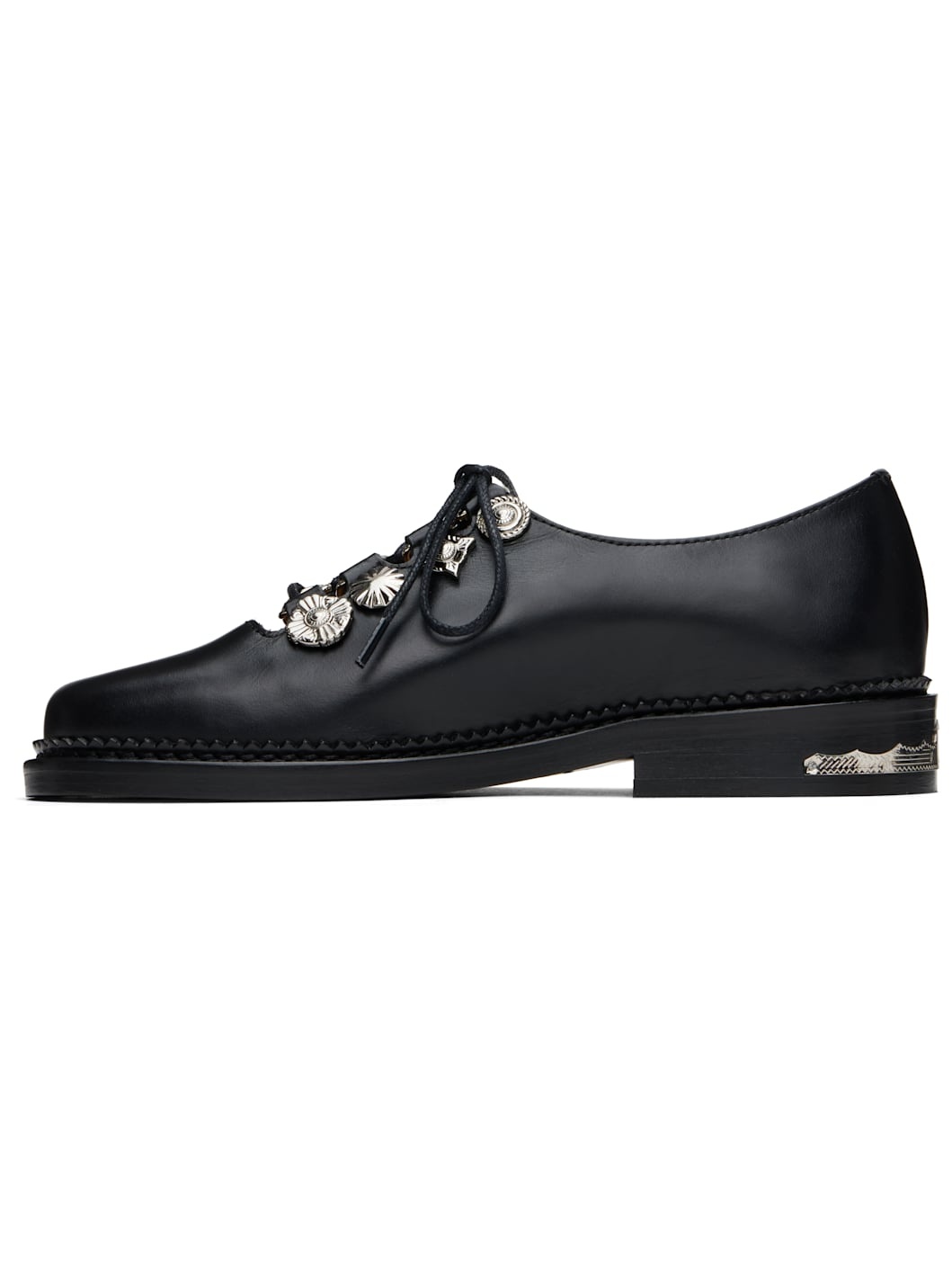 Black Hard Leather Lace Up Oxfords - 3