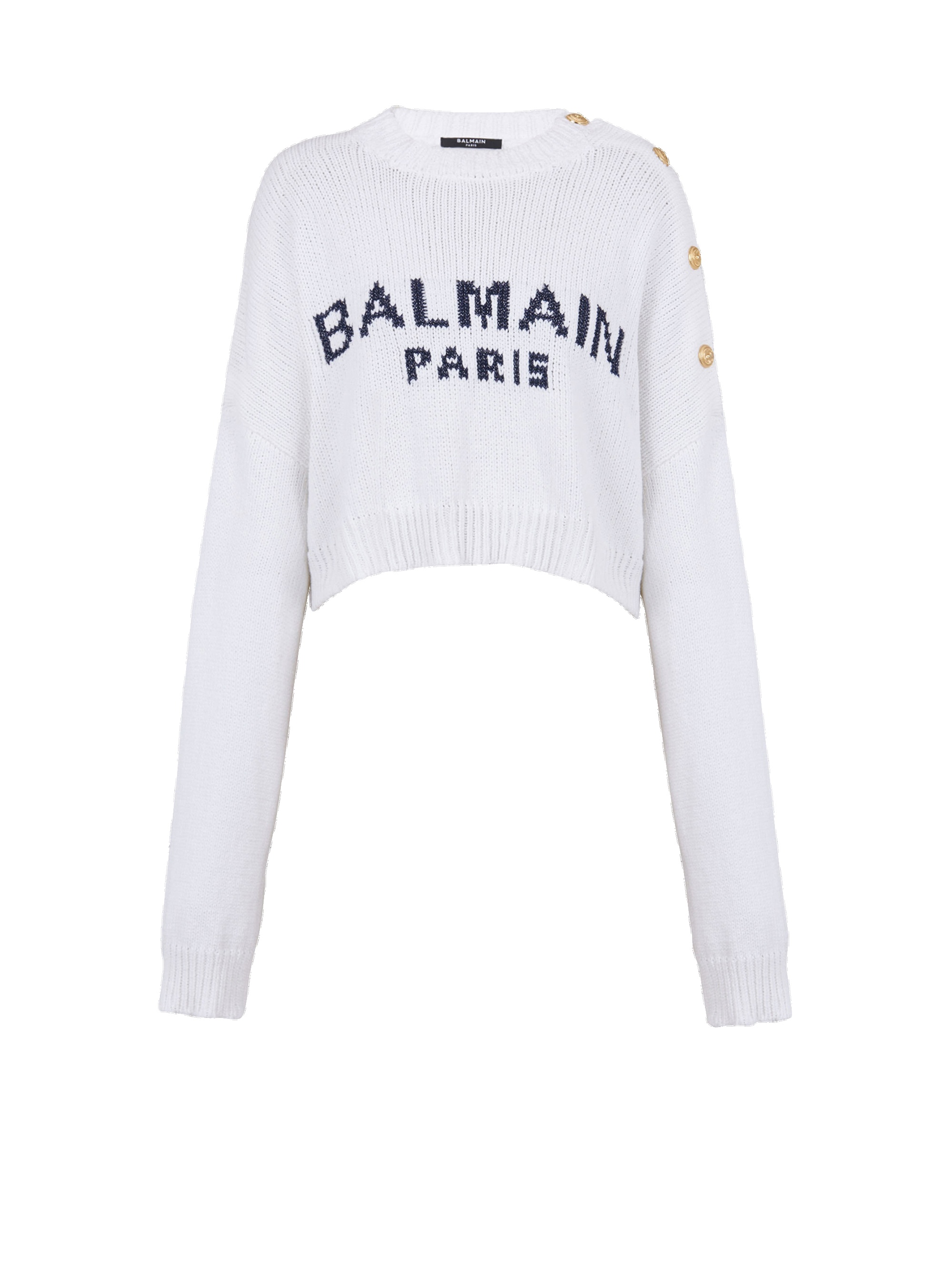 HIGH SUMMER CAPSULE - Cropped knit sweater with Balmain logo print - 1