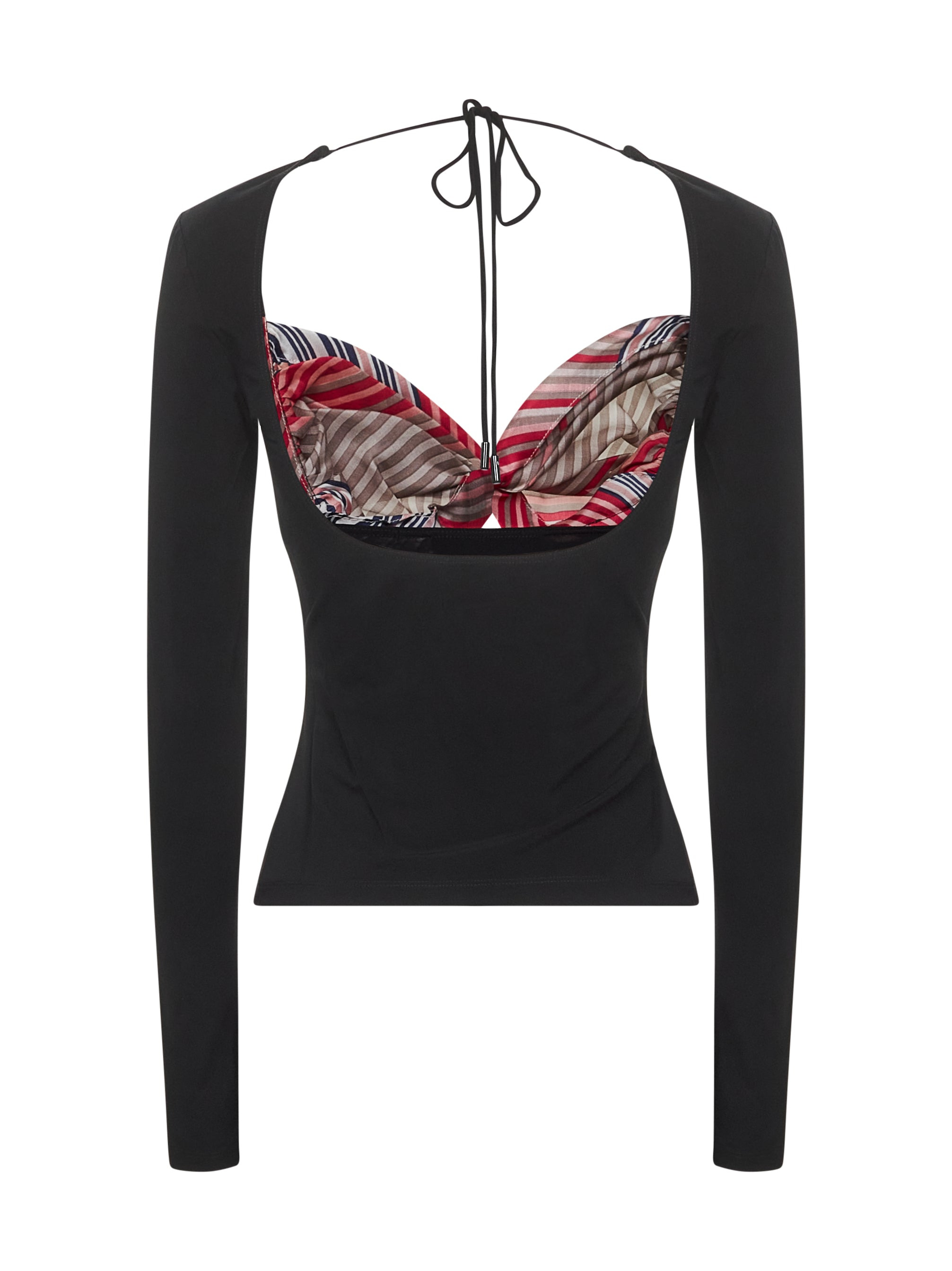 Black draped top with silk insert - 4