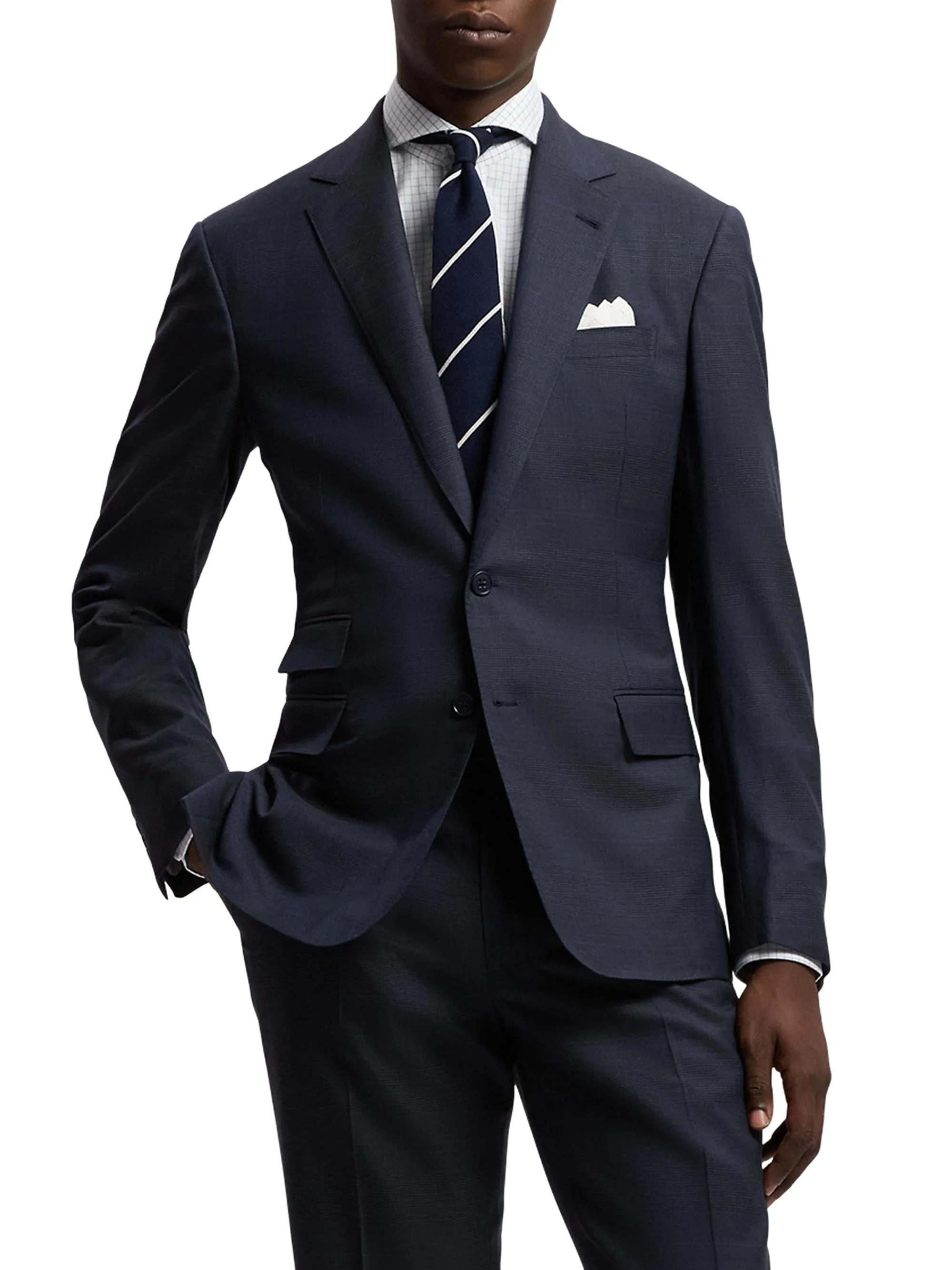 Men's Glen Plaid Wool Suit - Soft Blue - 1