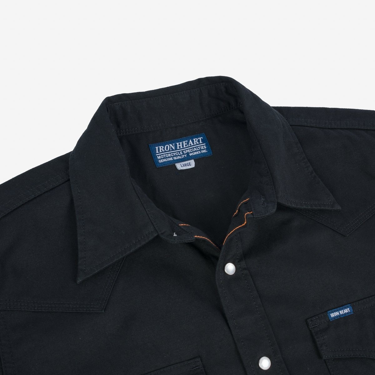 IHSH-387-BLK 7oz Fatigue Cloth Short Sleeved Western Shirt - Black - 9
