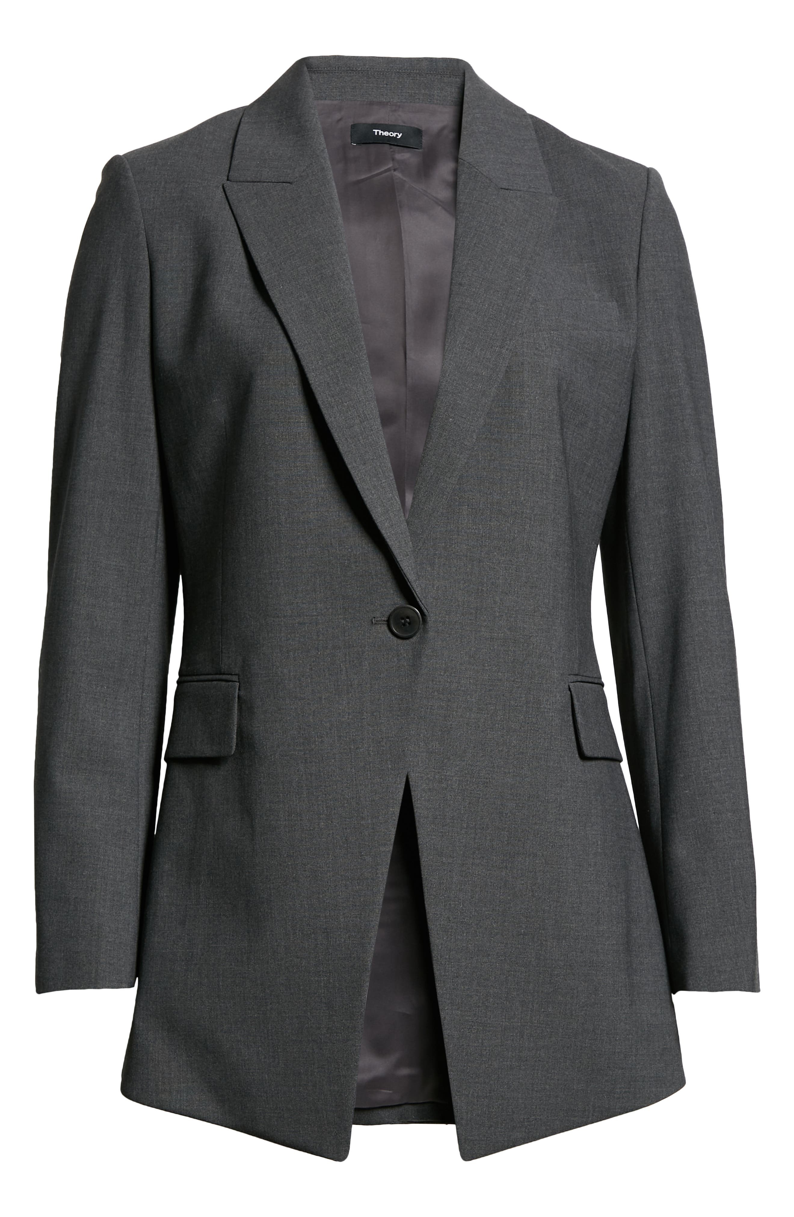 Theory Etiennette B Good Wool Suit Jacket in Charcoal Melange at Nordstrom - 6