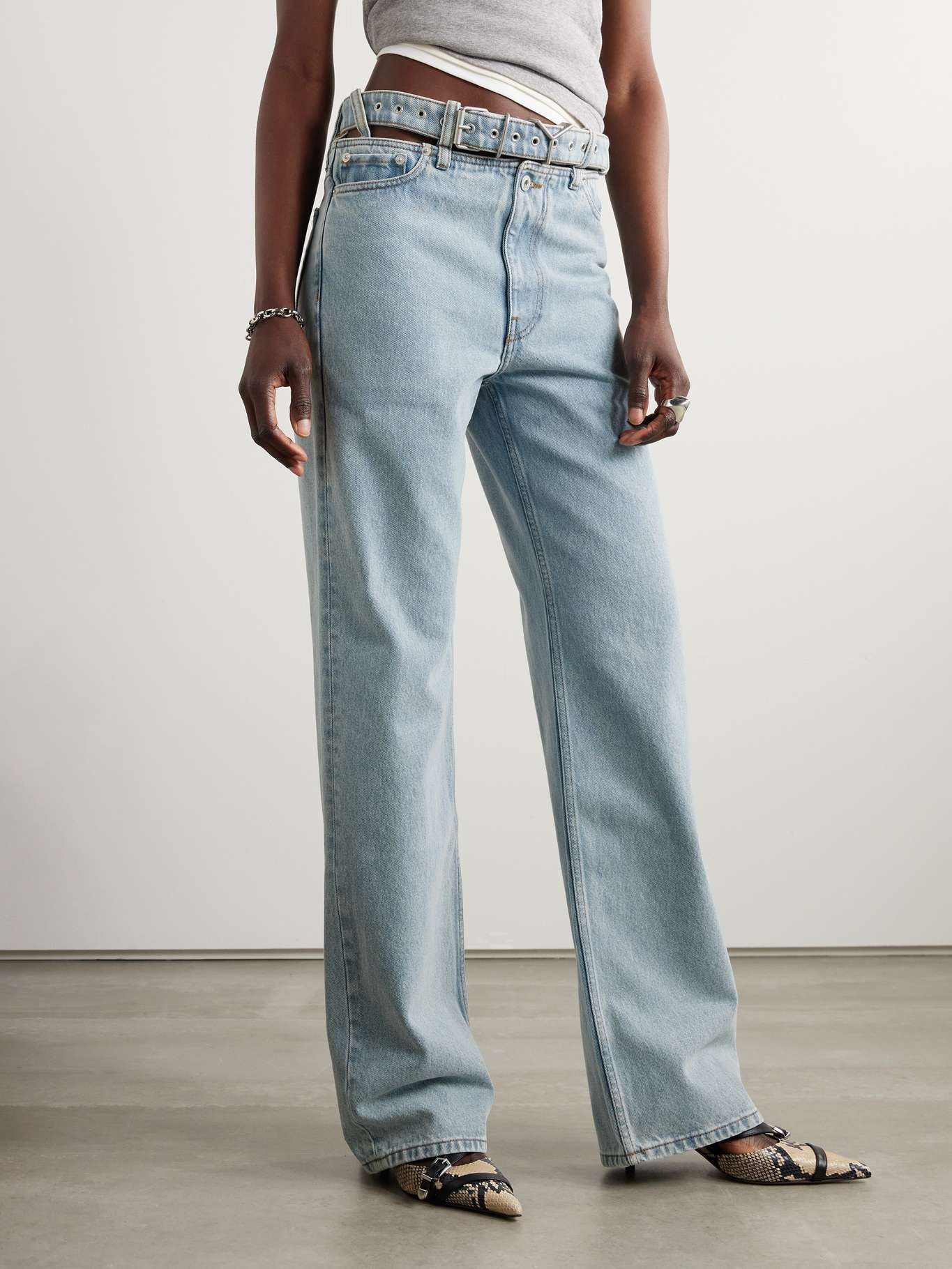 Evergreen belted cut-out organic high-rise straight-leg jeans - 3