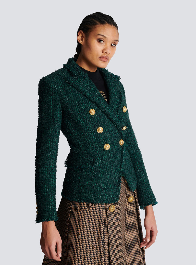 6 단추 tweed 재킷 8