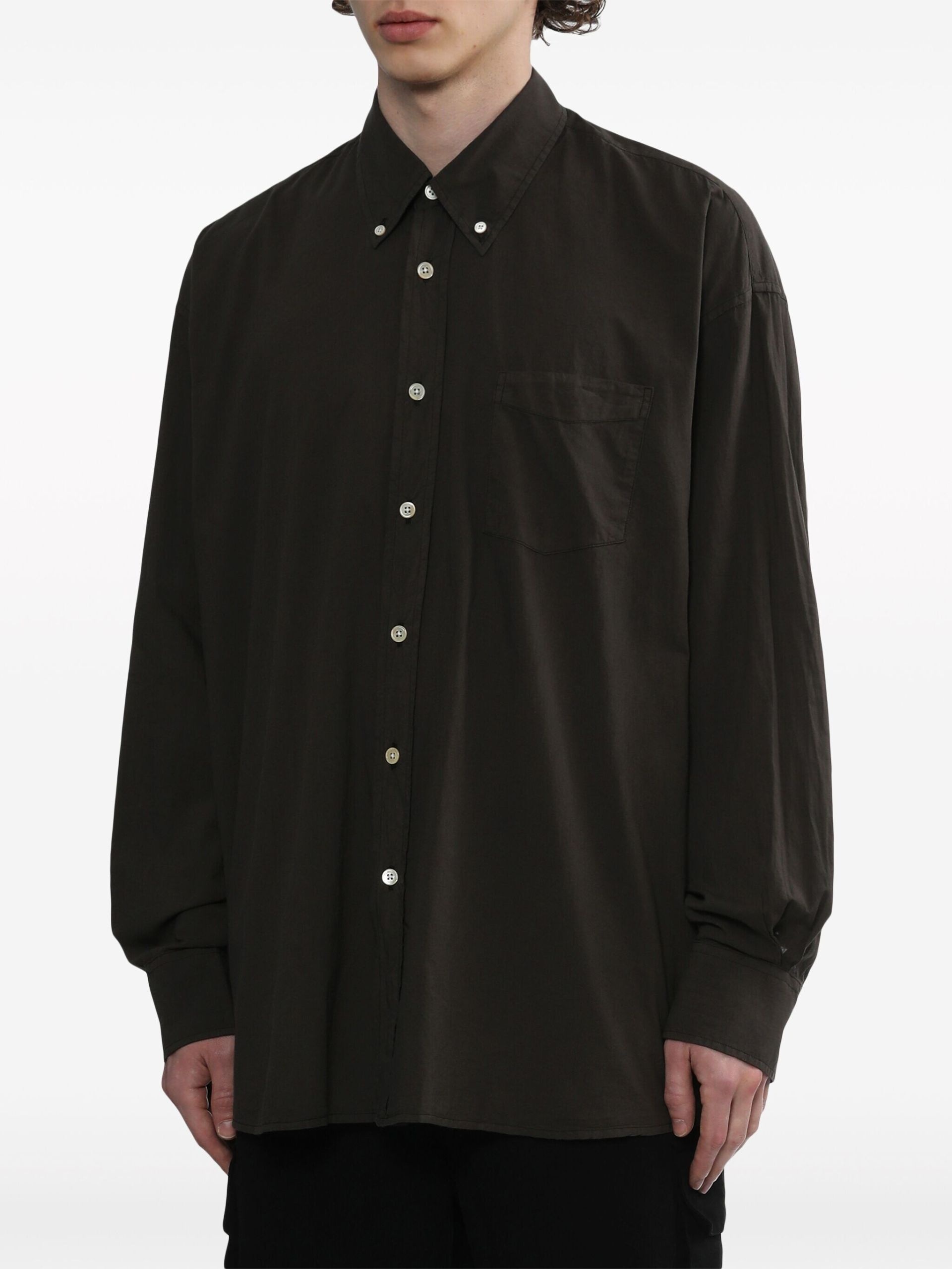Brown Long-Sleeve Cotton Shirt - 3