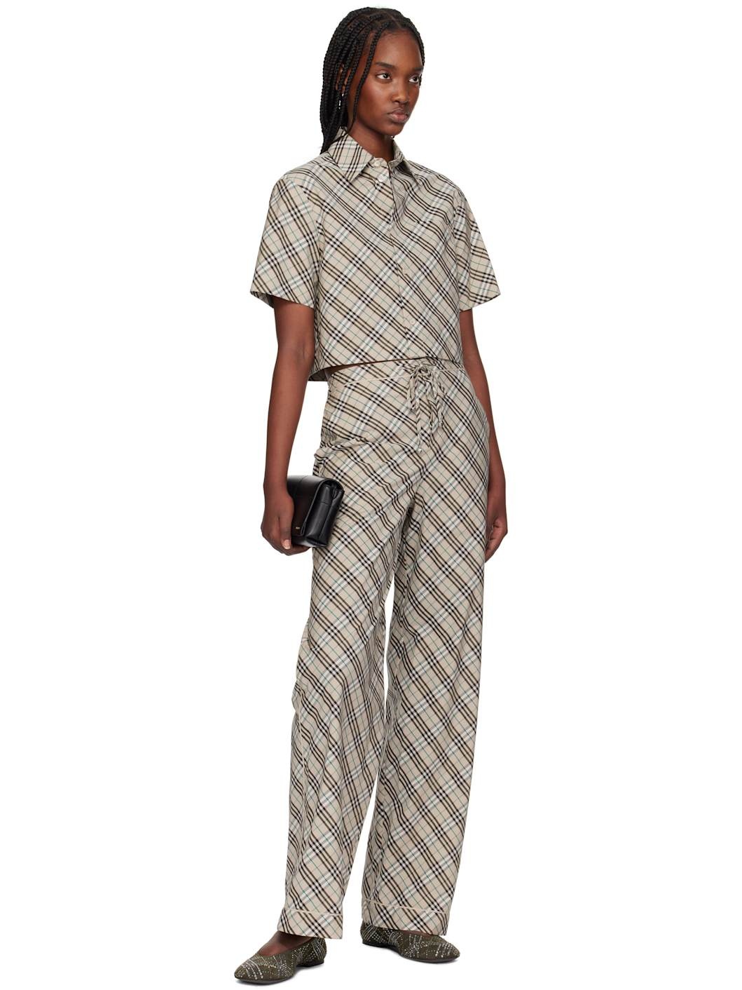 Taupe Cropped Check Cotton Shirt - 4