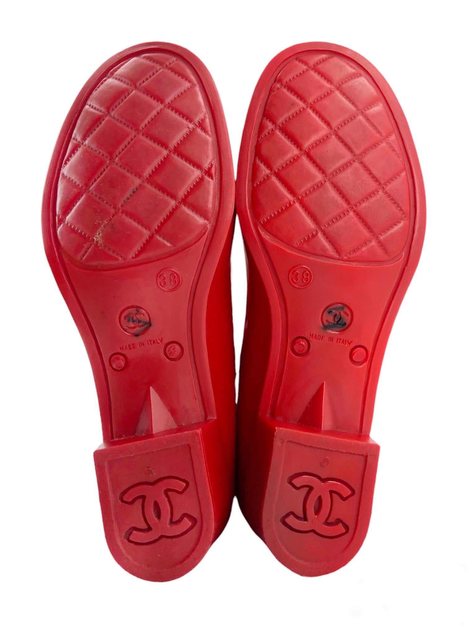 Chanel Karl Lagerfeld Red Camellia Rubber Rainboot - 9