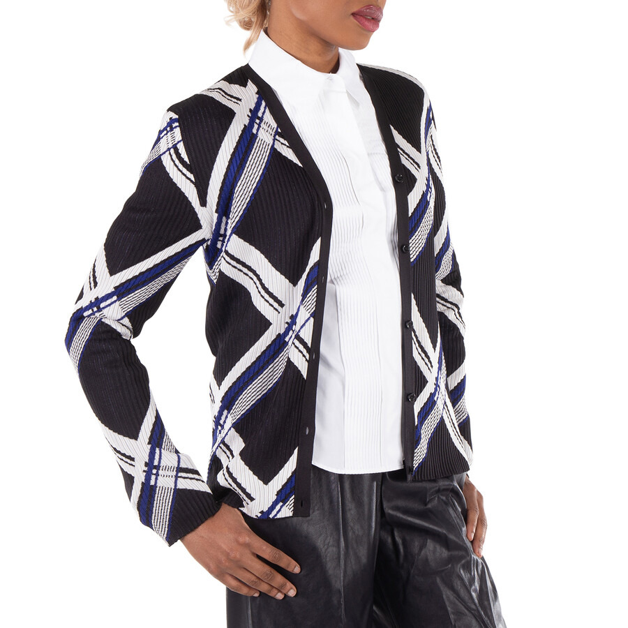 Burberry Check-Jacquard V-Neck Silk Cardigan - 2