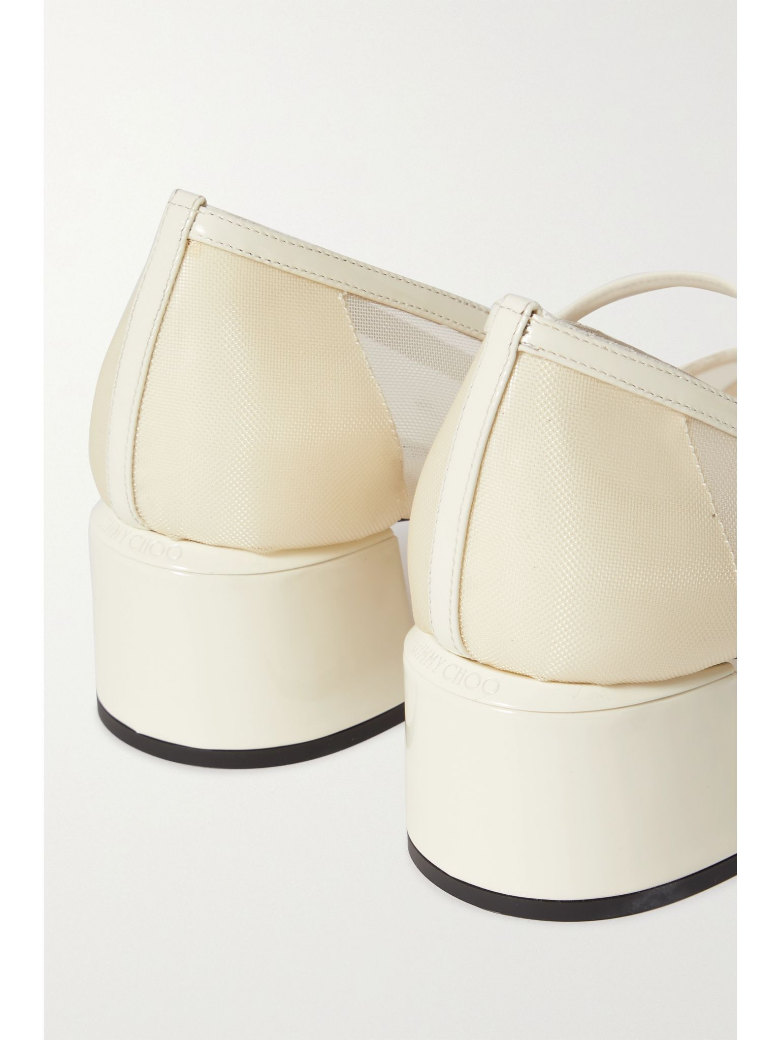 Elisa 45 embellished patent-leather and mesh Mary Jane pumps Cream - 4
