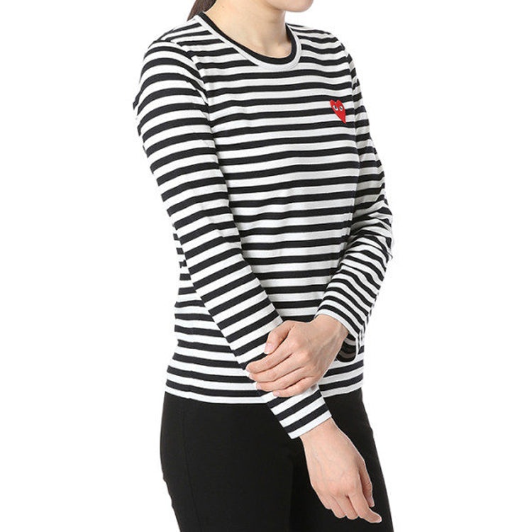 (WMNS) COMME des GARCONS PLAY Striped Long Sleeves Tee 'White Black' AZ-T163-051-1 - 5