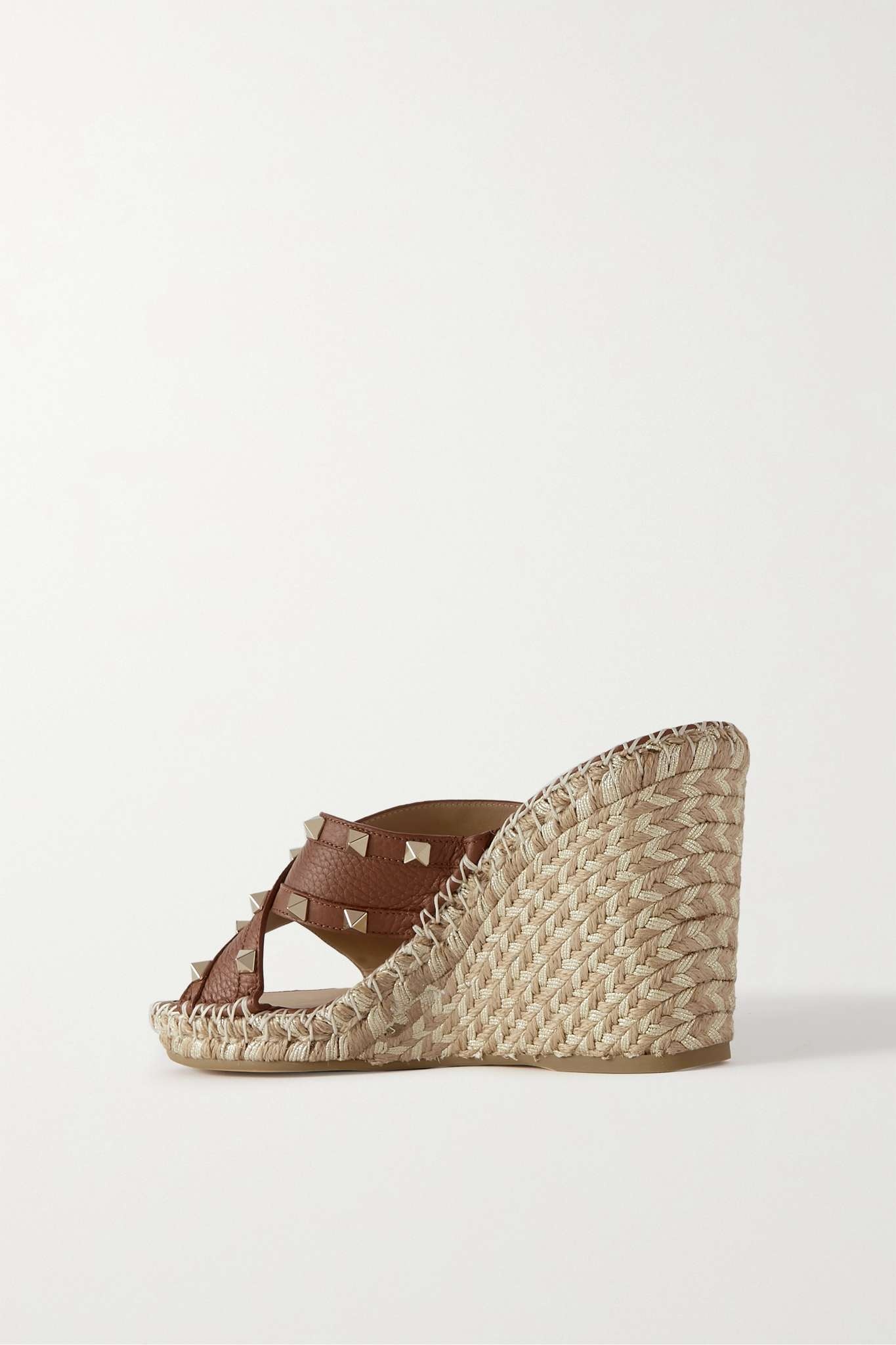 Valentino Garavani Rockstud textured-leather espadrille wedge mules - 3