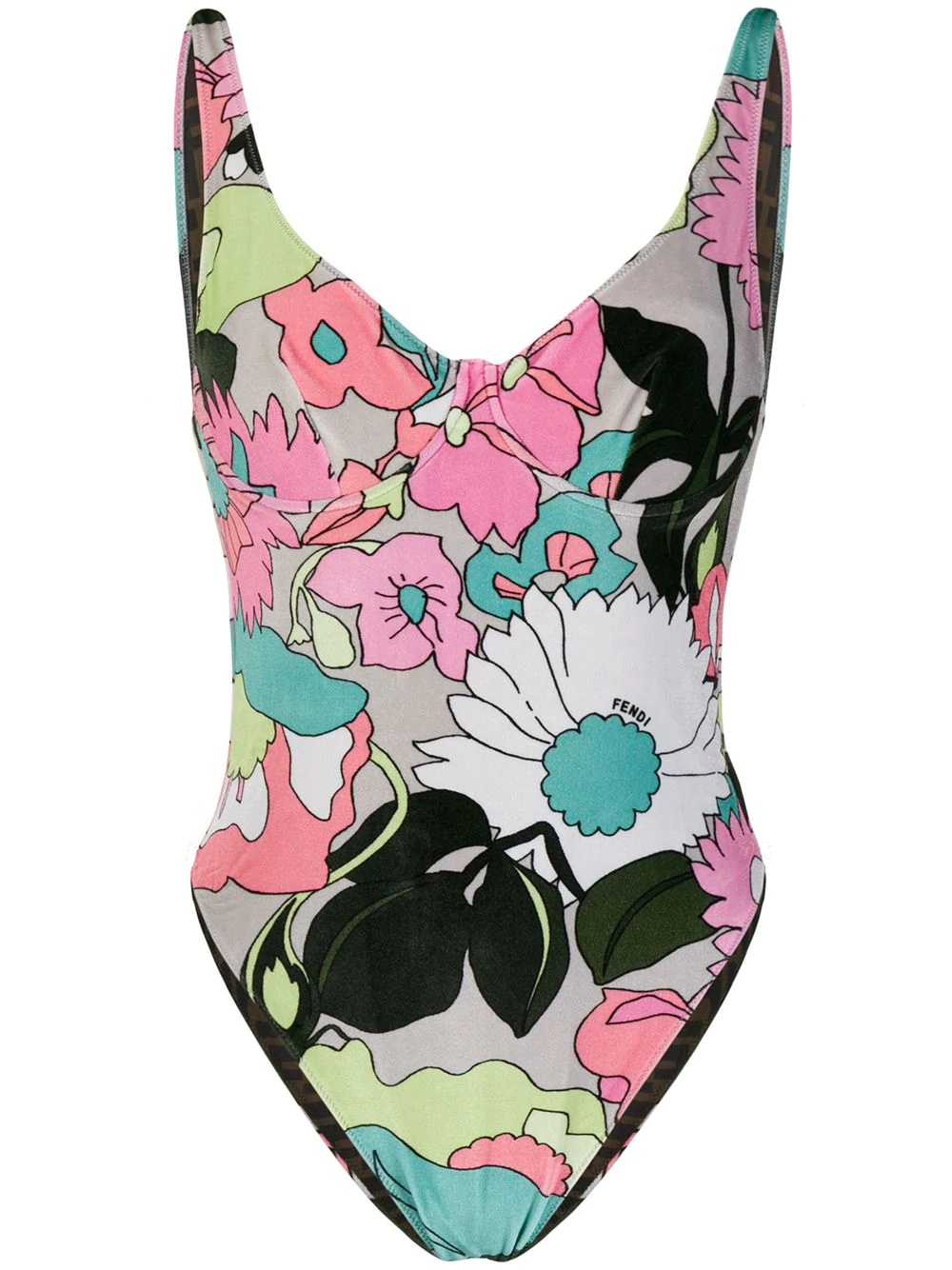 floral-print scoop-back swimsuit - 1