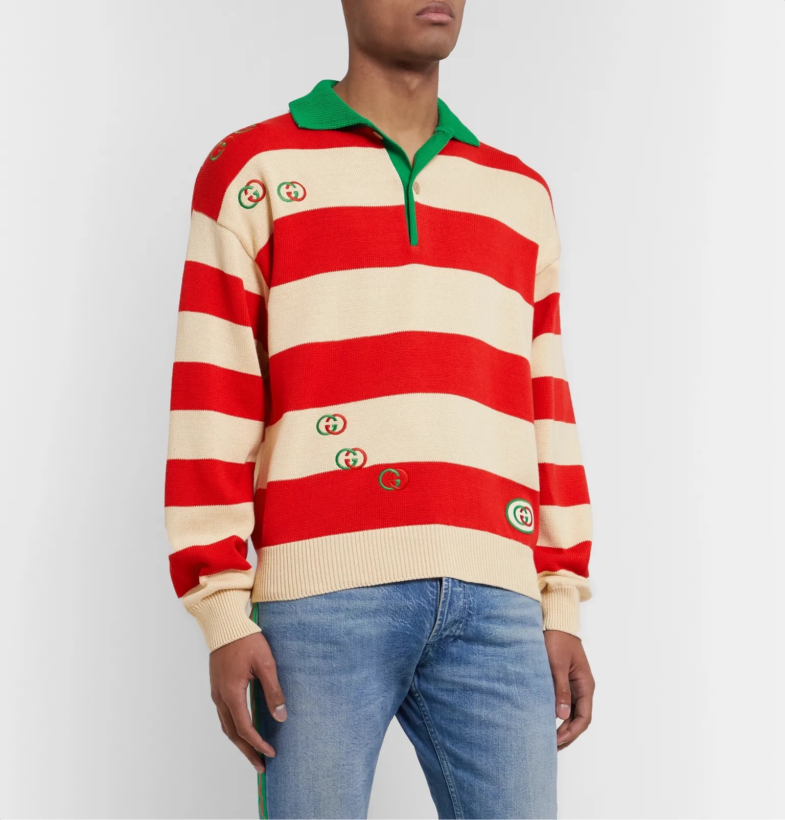 Logo-Embroidered Striped Cotton Half-Placket Sweater - 4