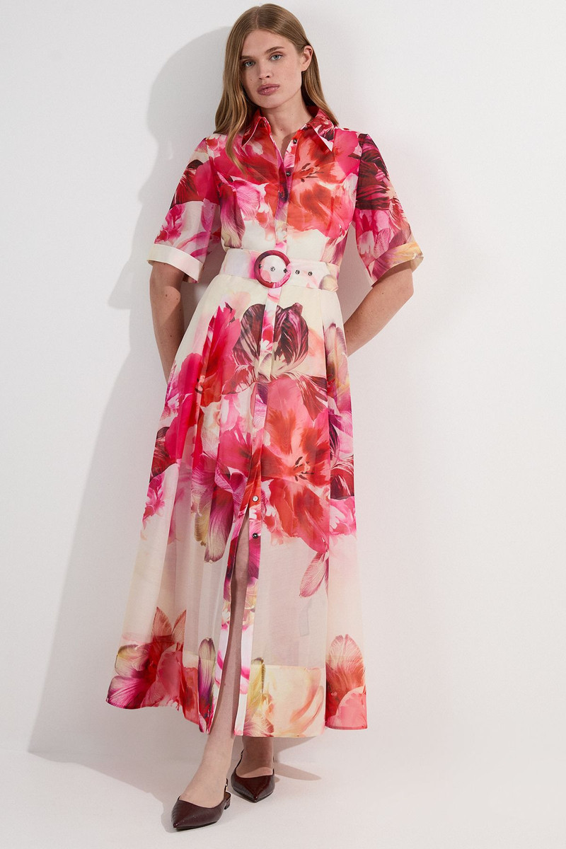 Floral Organdie Woven Midi Shirt Dress 1