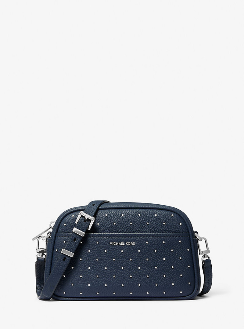 Jet Set Small Studded Pebbled Leather Camera Crossbody Bag 1