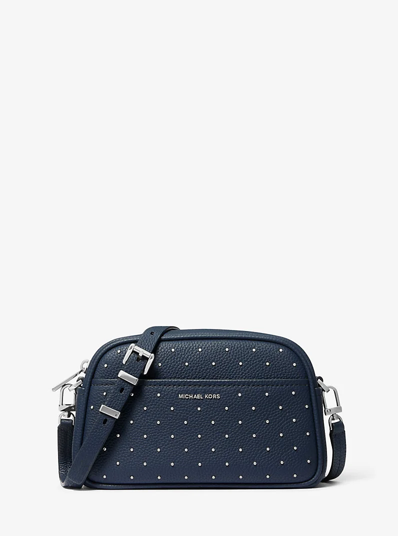 Jet Set Small Studded Pebbled Leather Camera Crossbody Bag - 1