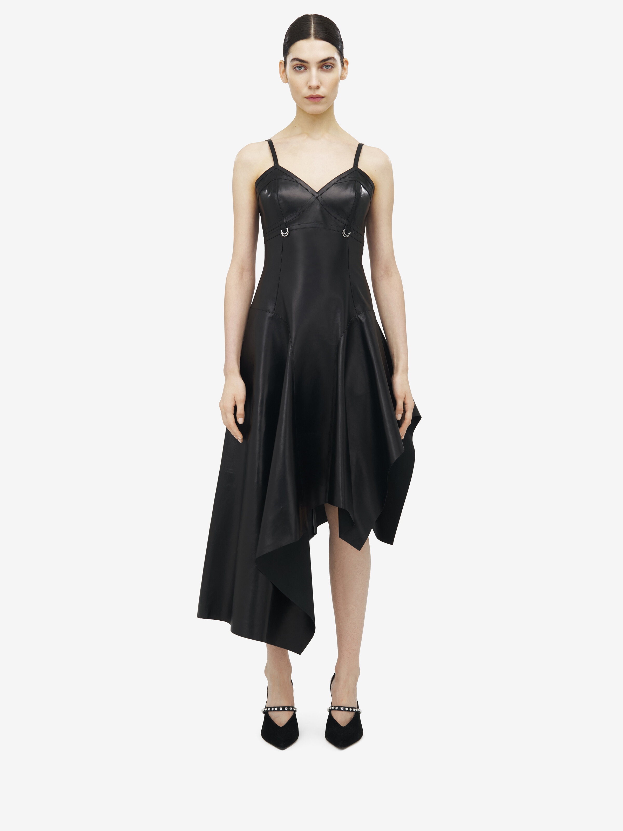 Asymmetric Draped Leather Dress - 2
