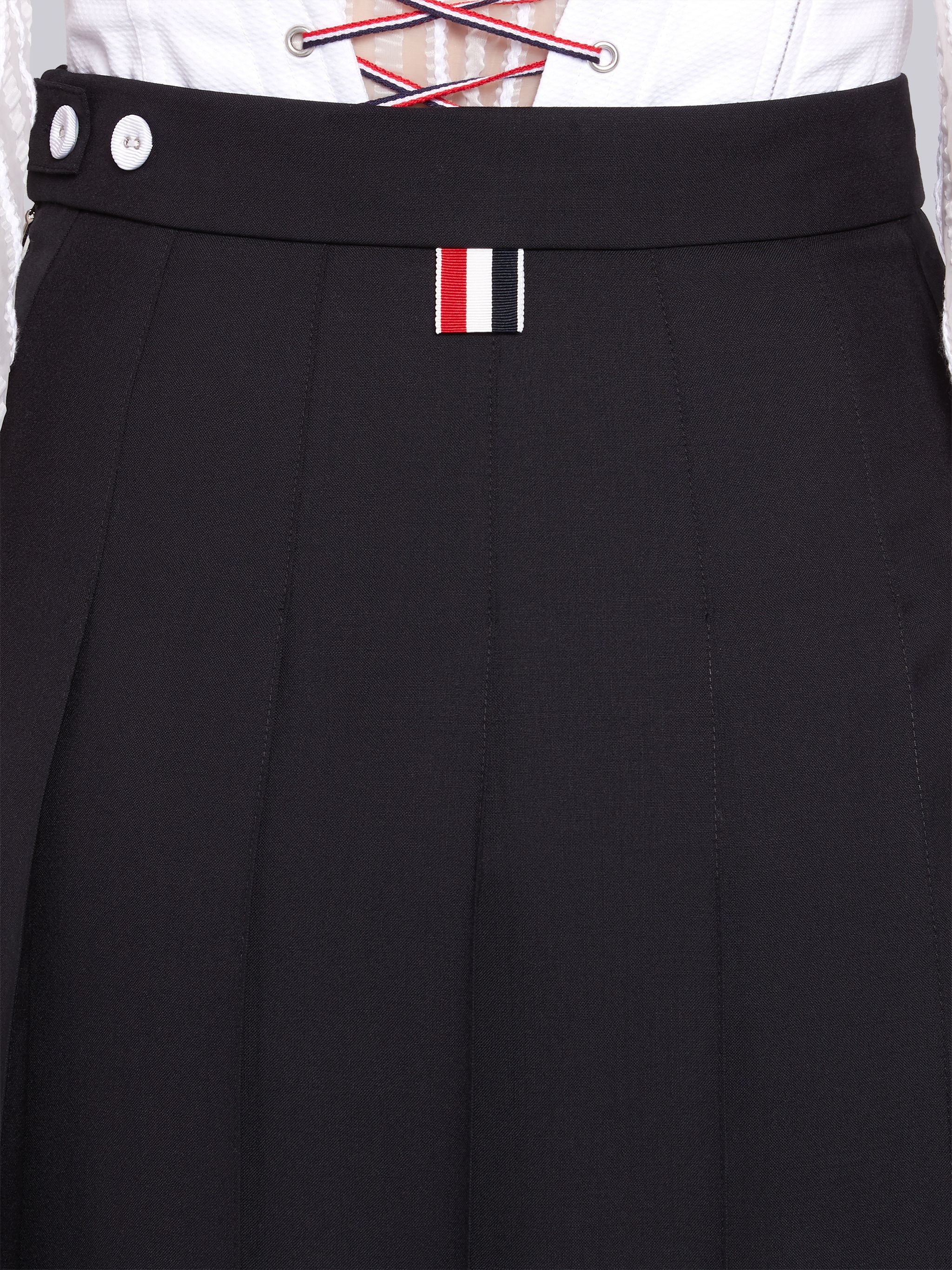 Black Super 120s Plain Weave Pleated Skirt - 6