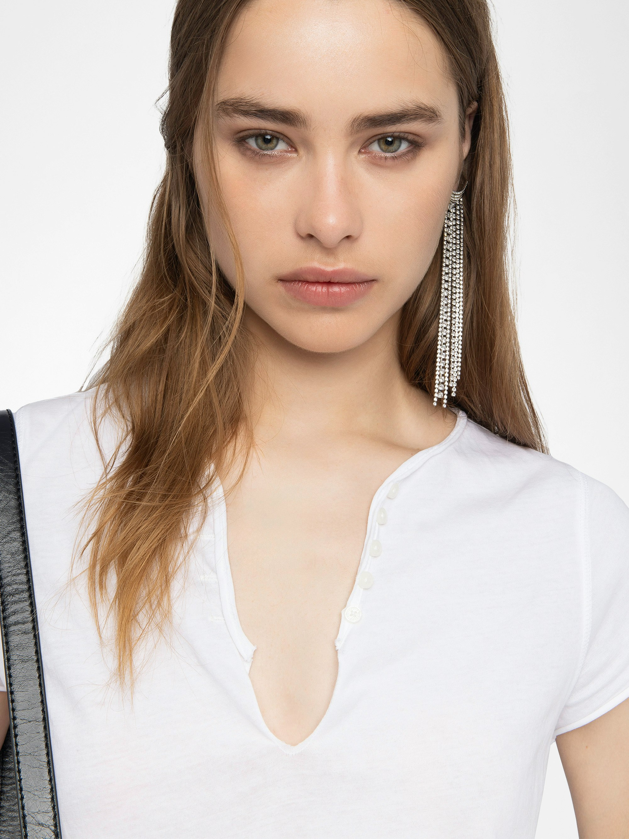 Women's White Henley Shirt - 7