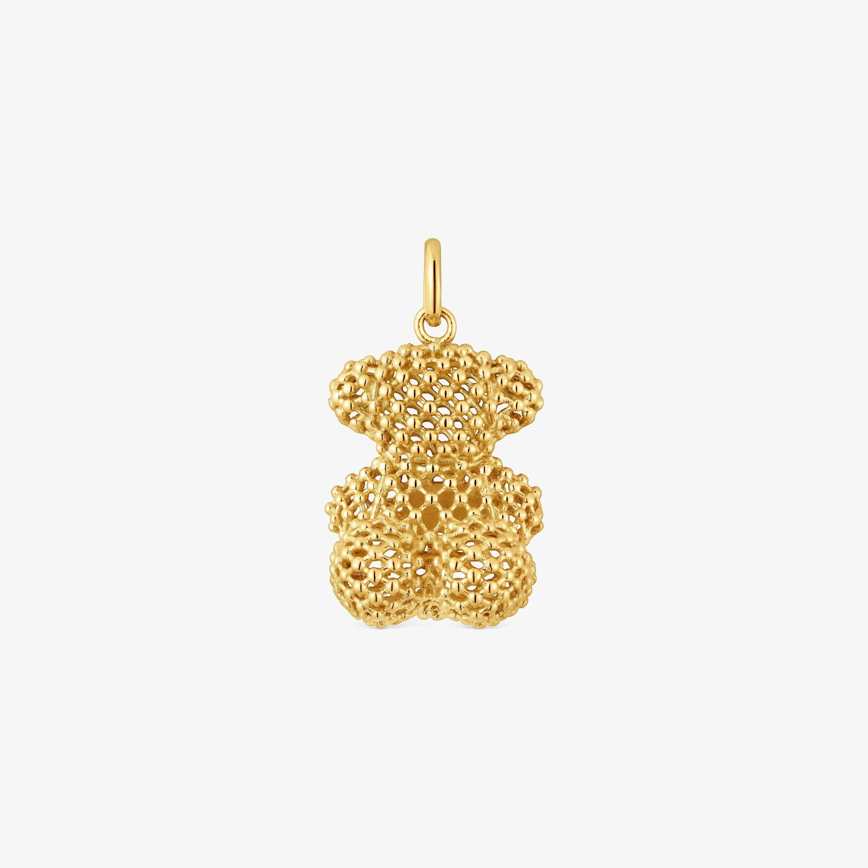 Medium texturized 18K solid gold bear Pendant Bold Bear - 1
