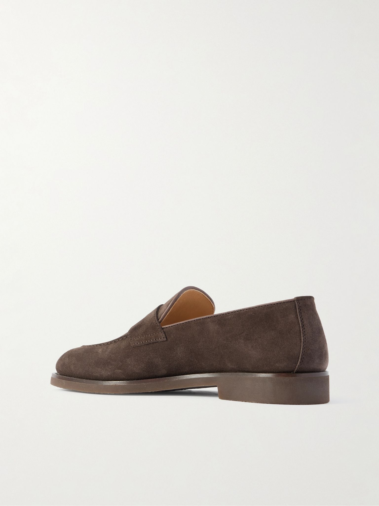 Leather-Trimmed Suede Penny Loafers Dark brown - 4